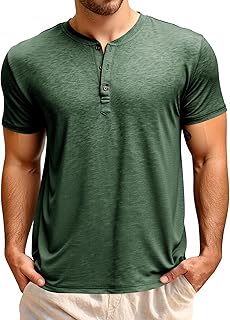 Men's Short-Sleeved Henley Shirt Summer Regular Fit Tops Men Crew Neck Plain Basic Shirt Casual Tee Tops with Button Placket