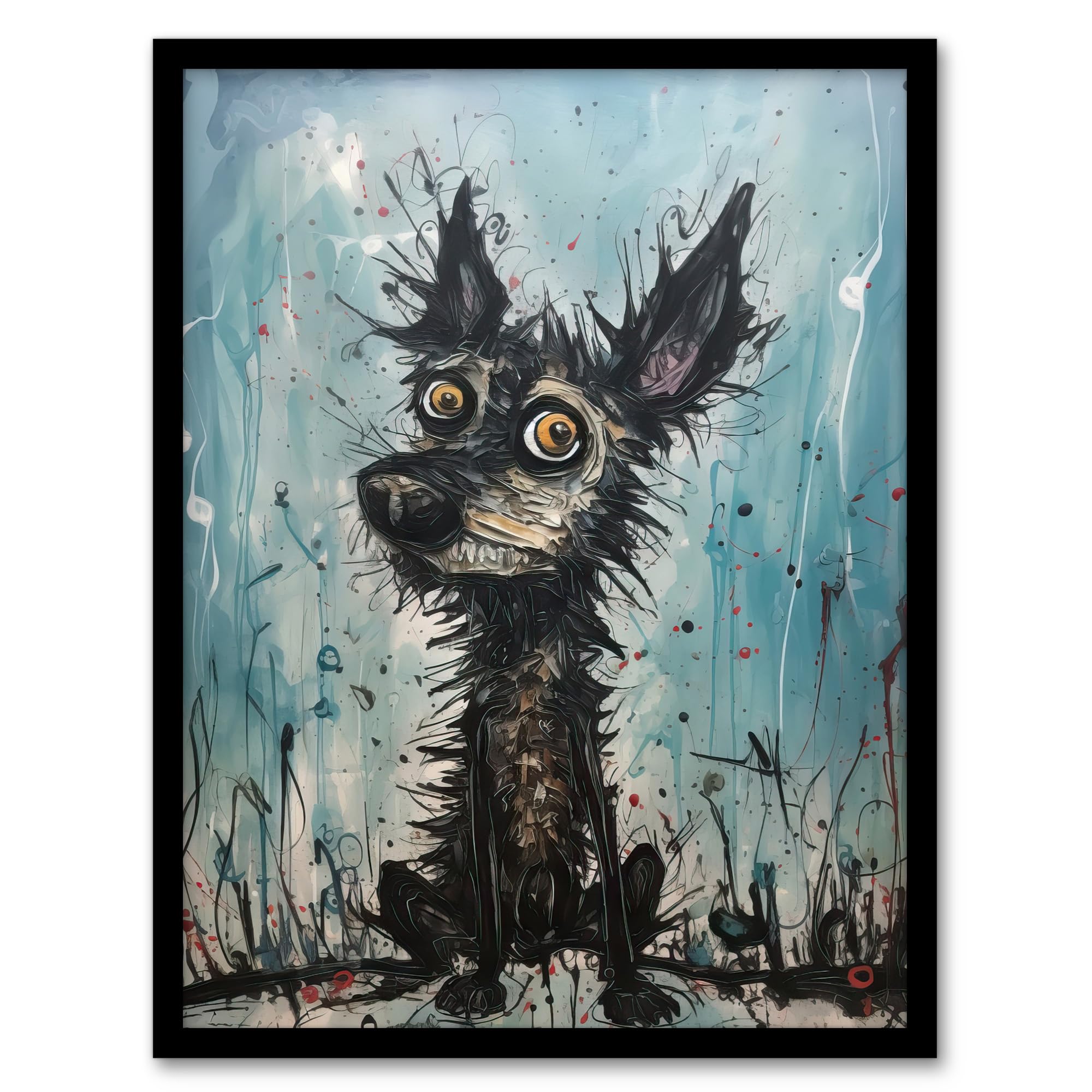 Artery8 The Curious Black Dog Thick Oil Painting By Tom Jones Artwork Framed Wall Art Print 18X24 Inch