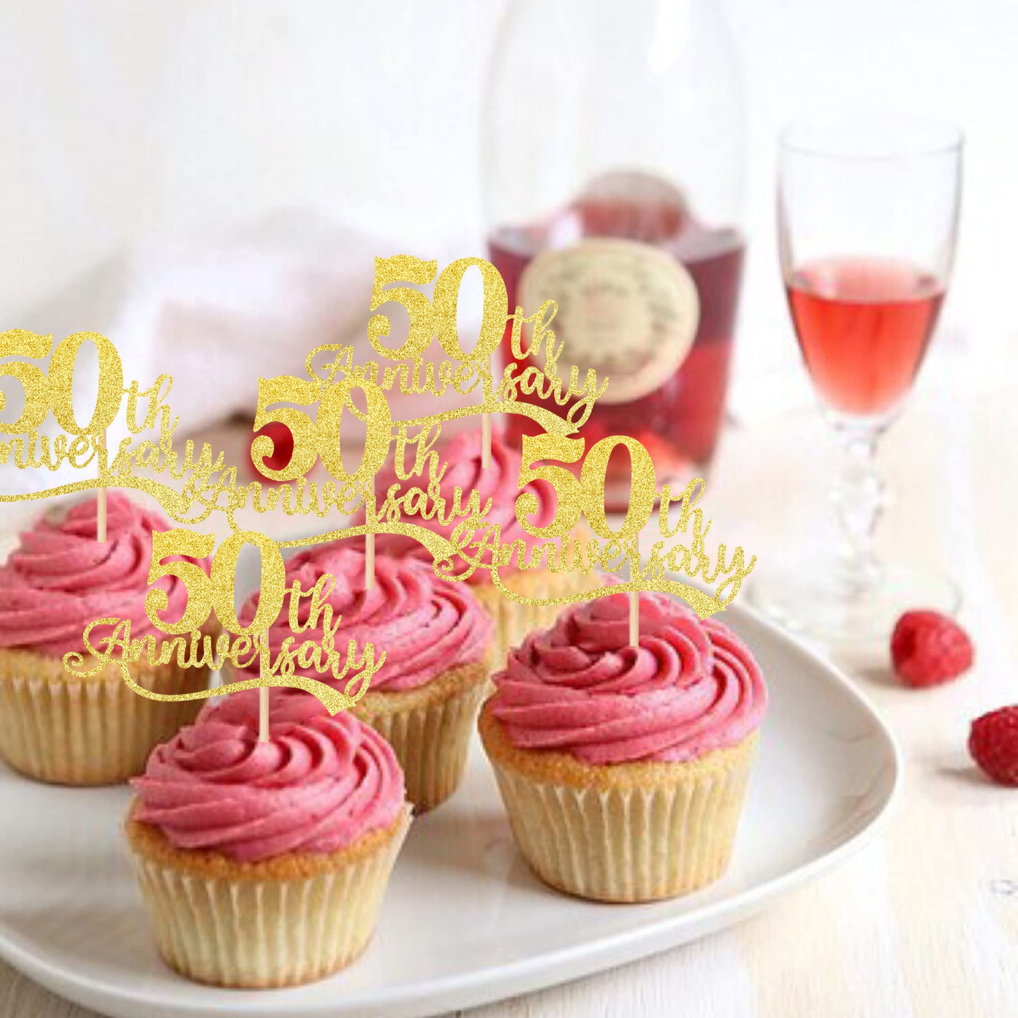 ZHUOWEISM Lot De 30 Décorations De Cupcakes à Paillettes « Happy 50th Birthday » « Hello 50 Fabulous Fifty Cheers To 50 Years Old » - Pour 50e Anniversaire De Mariage - Or Rose