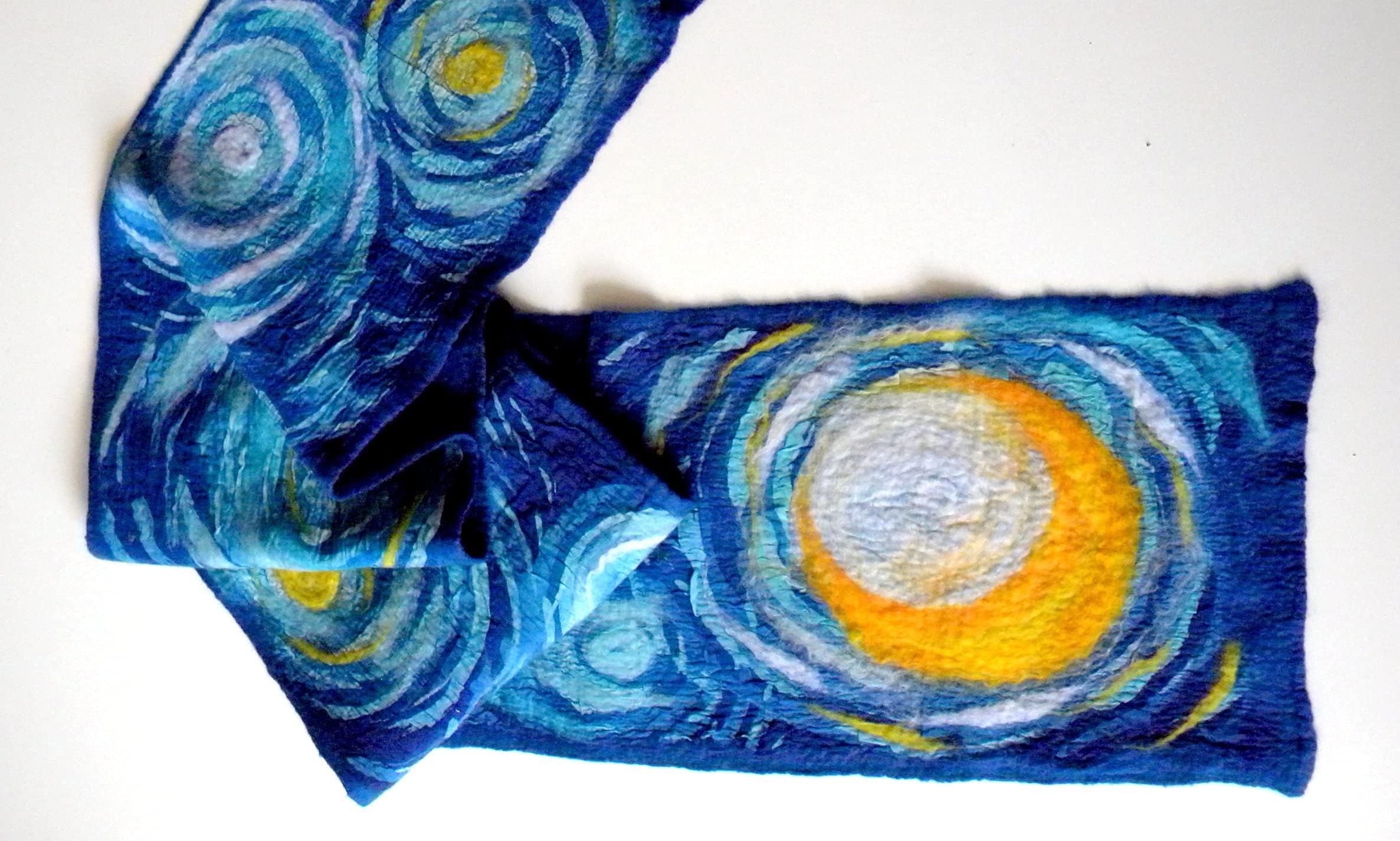 Blue winter scarf Starry night Van Gogh Hand painted wool felted Christmas gift Impressionism Art to wear