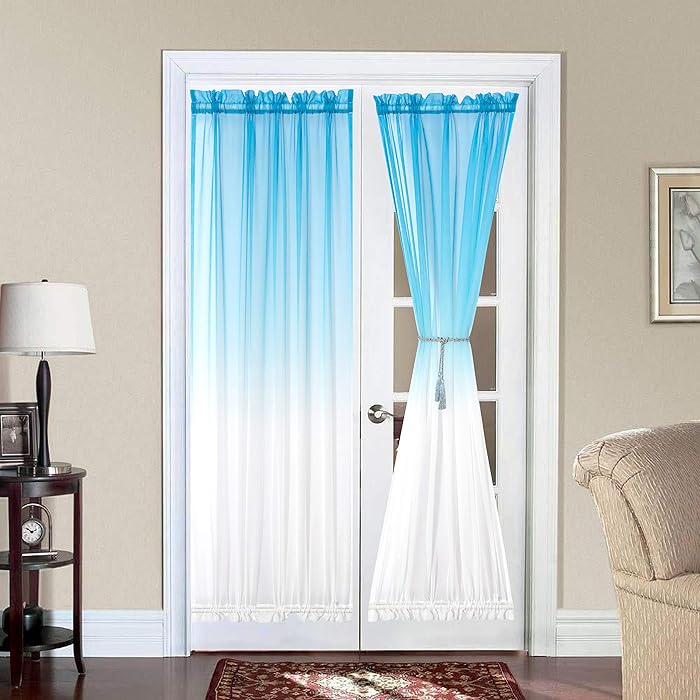 Buy Bermino Ombre French Door Curtains, Faux Linen Voile Rod Pocket