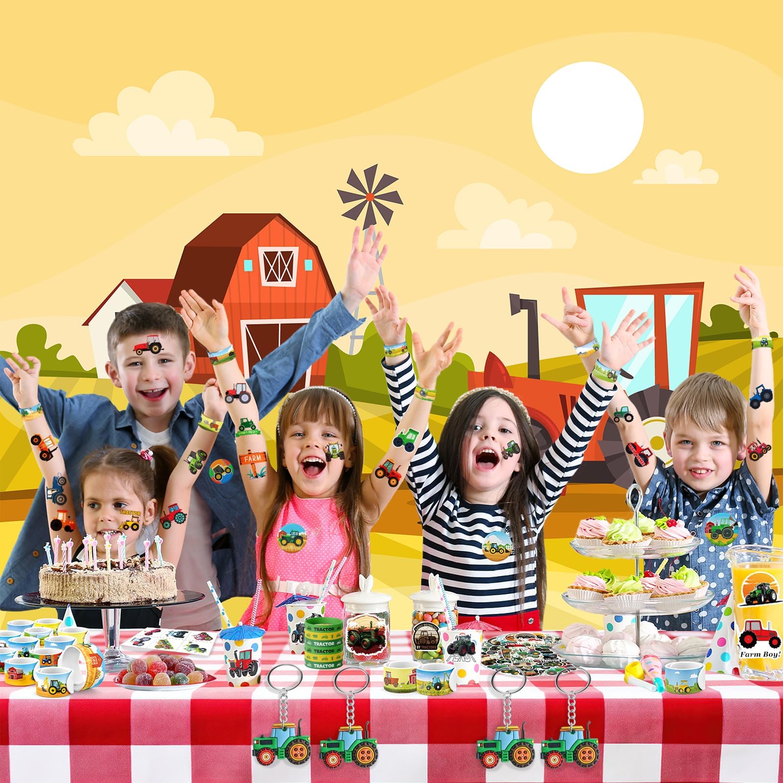 144-Piece Tractor Temporary Tattoos - Fun Farm-Themed Party Favors For Kids Birthday, Christmas Goodie Bags & Prizes