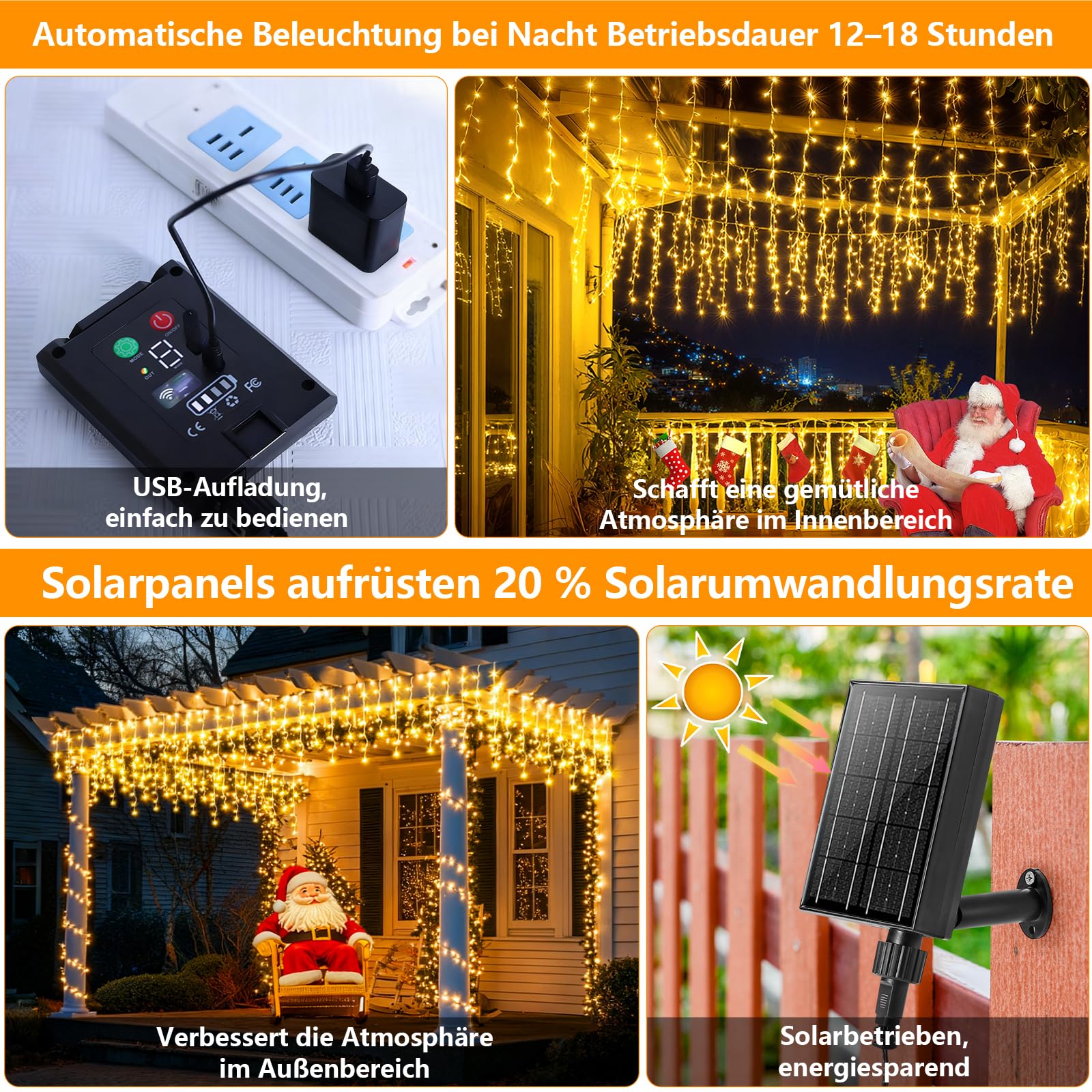 660LED Solar Eisregen Lichterkette, 20+5M Erweiterbar Lichtervorhang mit IP65 8 Modi, Timer, Memory-Funktion Weihnachtsbeleuchtung für Innen Außen Weihnachten Deko Dach Balkon (Warm)