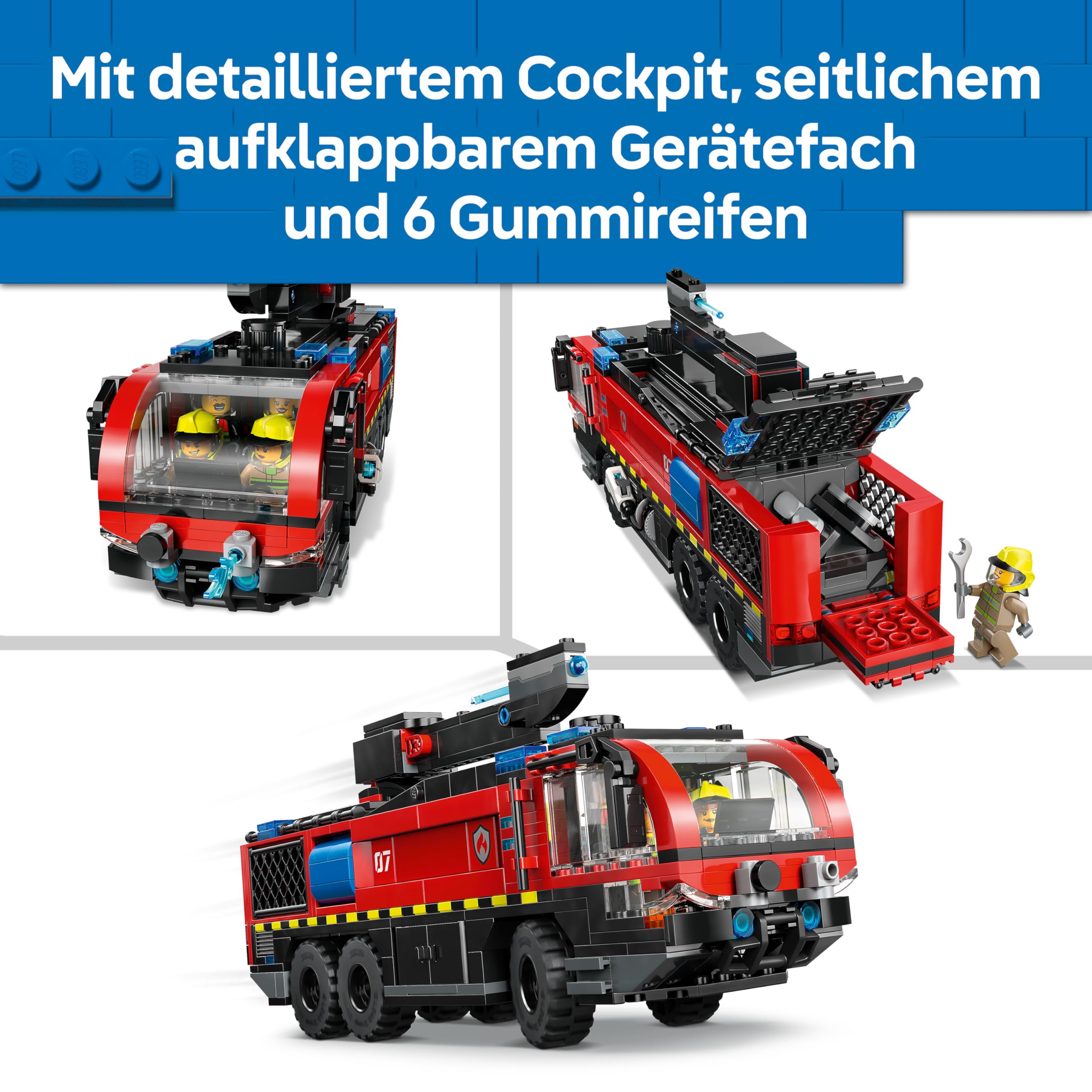 LEGO City Flughafenlöschfahrzeug - Spielzeug Einsatzfahrzeug - Modellbau mit 4 Feuerwehr Minifiguren - Geburtstagsgeschenk für Jungen ab 7 Jahren und Technikfans - 60499