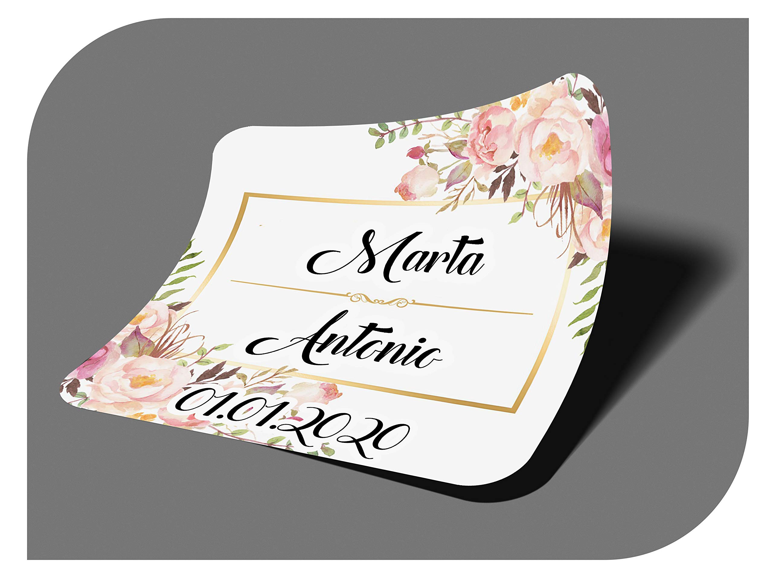 CrisPhy Pegatinas Personalizadas Boda con Nombre y Fecha, Etiquetas Adhesivas para Invitacion Boda, Bautizo, Compromiso, Comunion, Cumpleaños, Fiesta, Vintage, Sellos (Modelo 10)