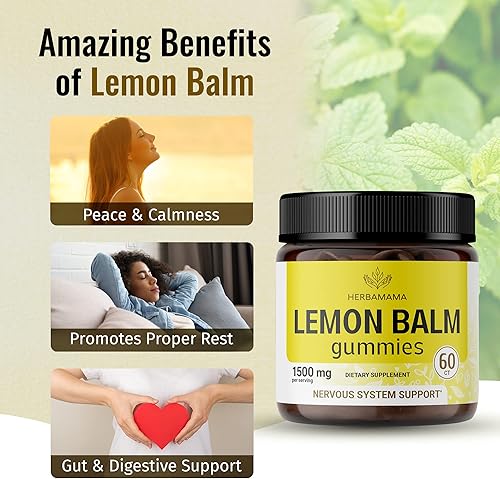Miniatura 7 de HERBAMAMA Gomitas de bálsamo de limón  Suplementos de bálsamo de limón para el estado de ánimo y el cerebro  Gomitas calmantes con fórmula calmante