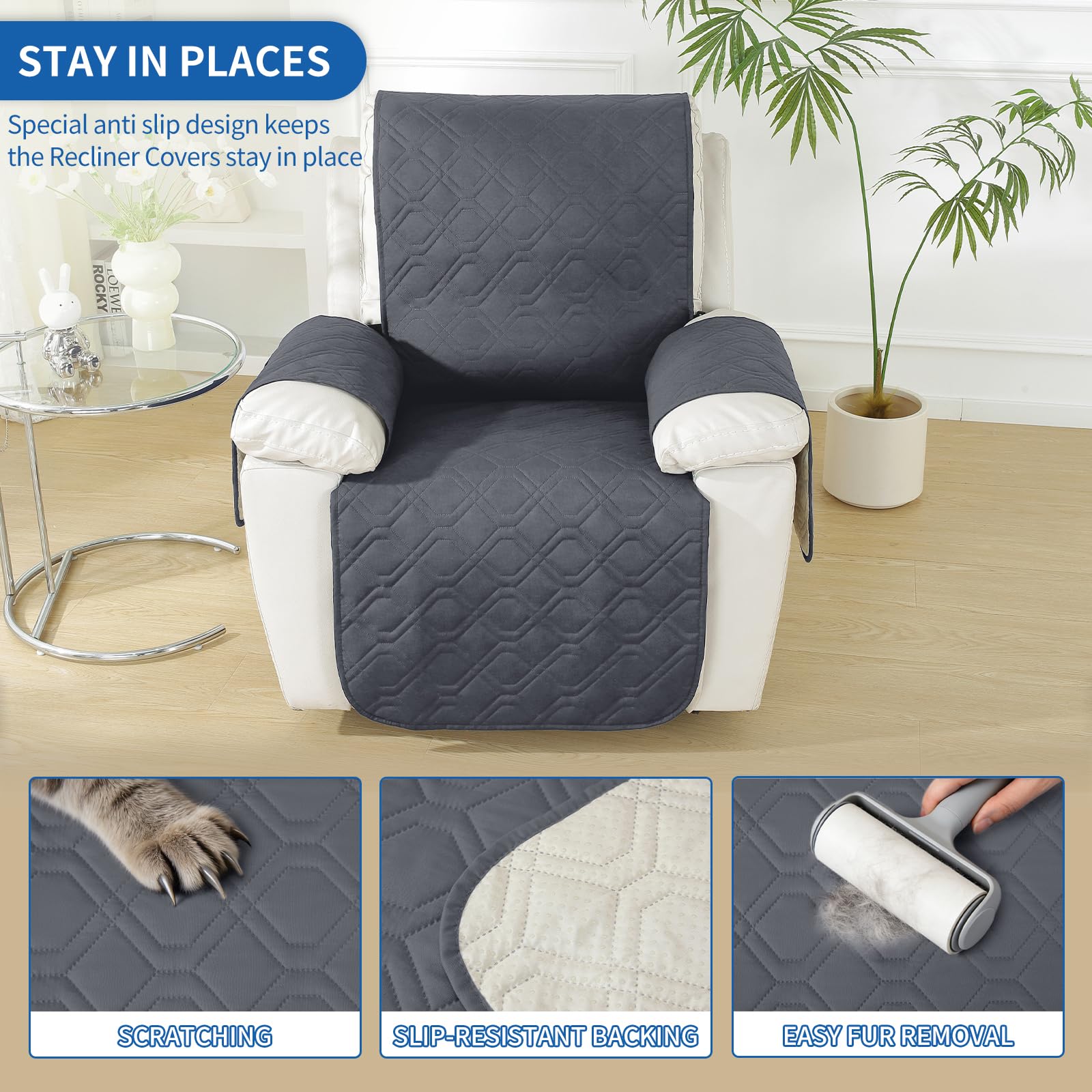 YSTELLAA Copripoltrona 1 Posto Impermeabile, Copripoltrona Relax Reclinabile, Copri Poltrona Con Braccioli Antigraffio Antimacchia, Copri Poltrona Elettrica Antiscivolo, Grigio Scuro