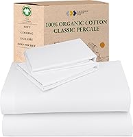 California Design Den Queen Sheet Set - 100% GOTS Organic Cotton Percale Sheets, Deep Pockets, Breathable Crisp White Bedding