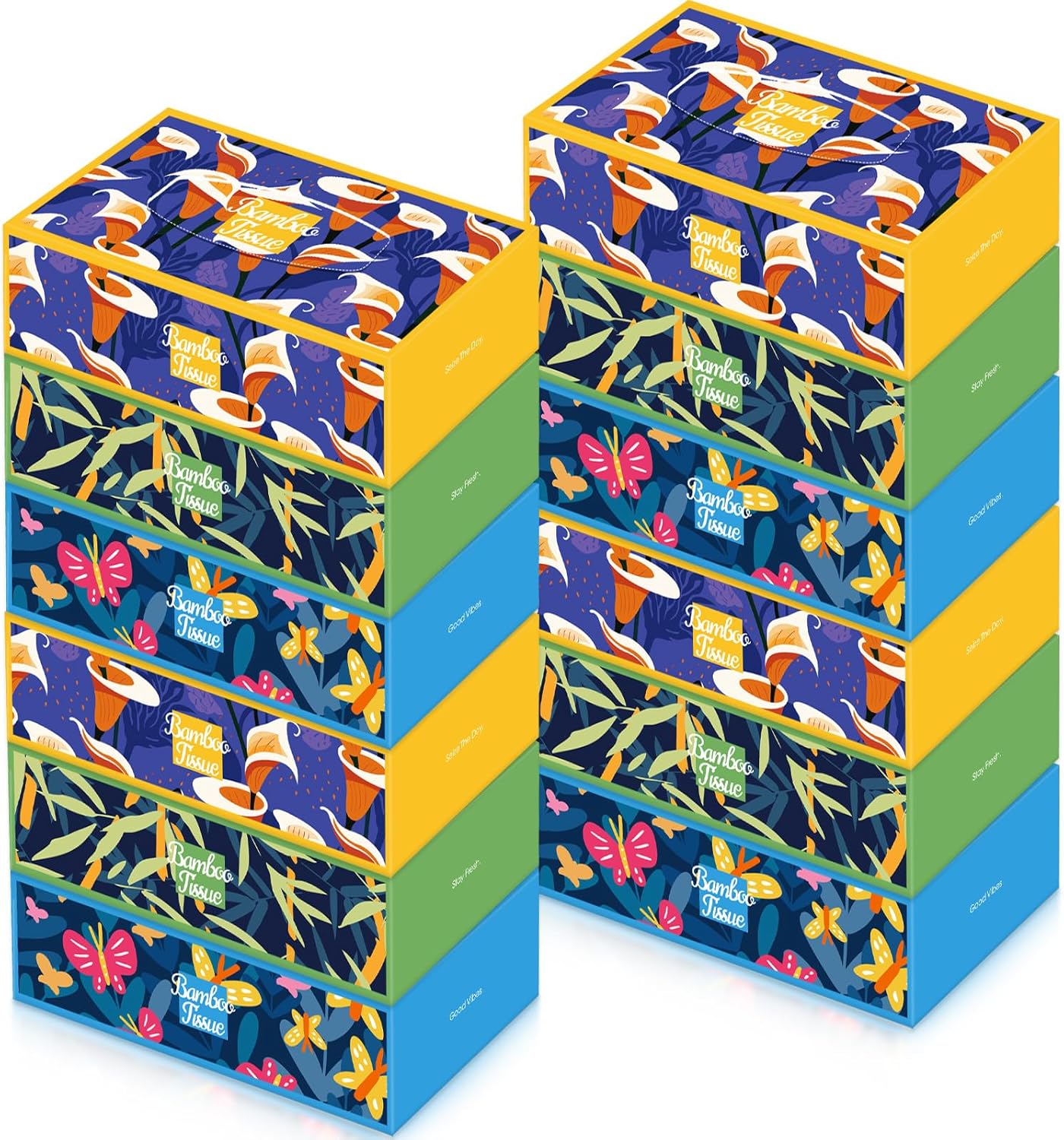 Outus 12 Boxes Bamboo Facial Tissues Box Paper, Soft Nature Cube Facial Tissue, 3 Ply 100 Sheets Each 100% Virgin Bamboo Unbleached Cube Tissue Boxes for Family Office Home Wedding Birthday Party Use