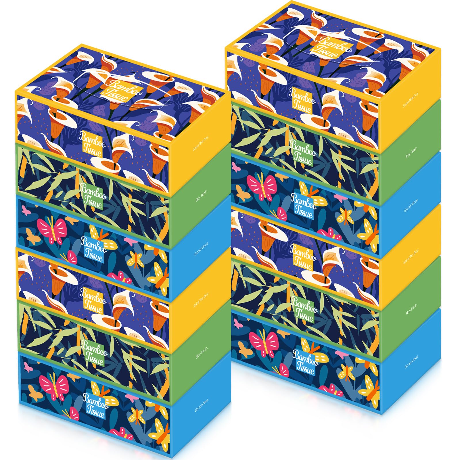 Outus 12 Boxes Bamboo Facial Tissues Box Paper Soft Nature Cube Facial Tissue 3 Ply 100 Sheets Each