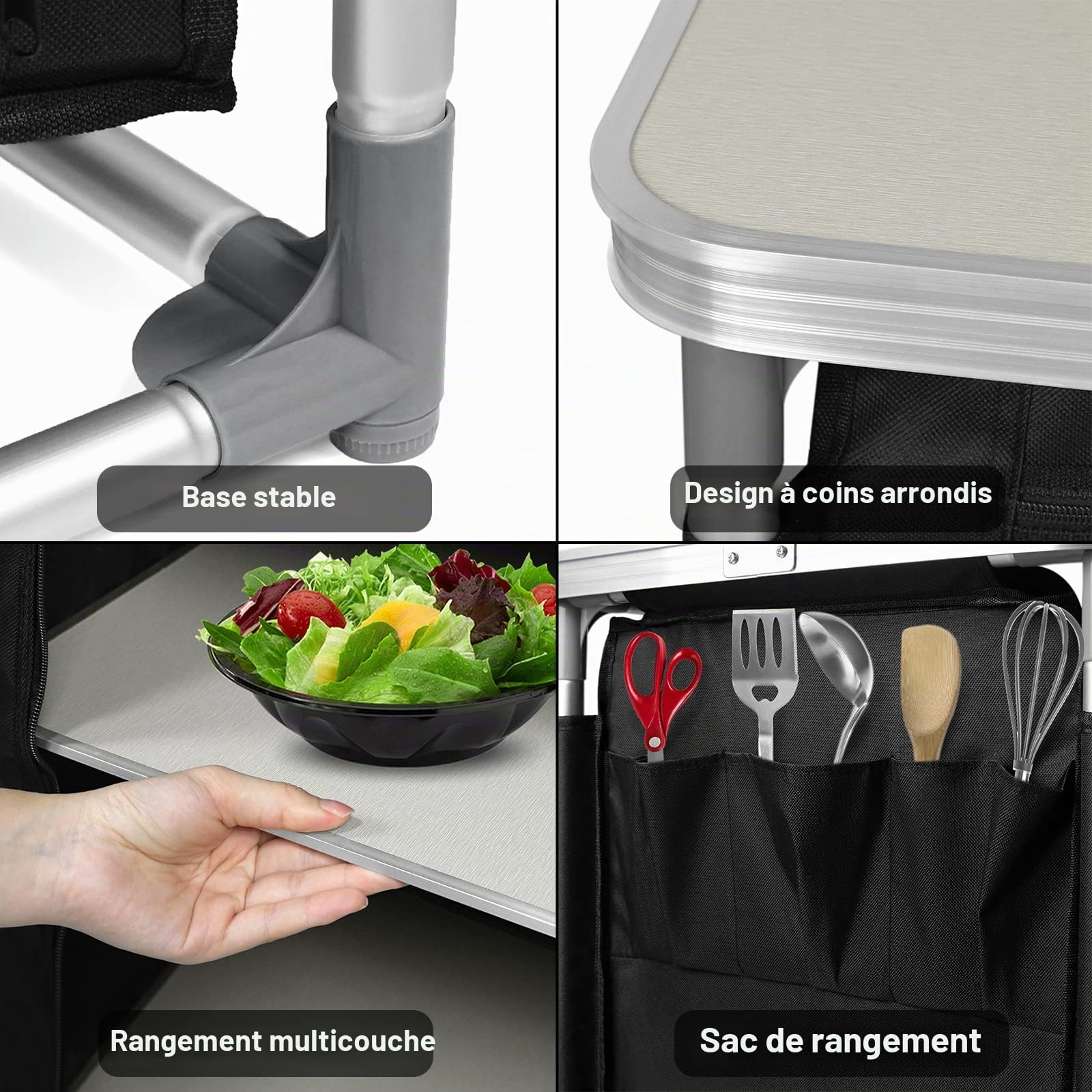 FIVMEN Armoire de camping pliable avec armature en aluminium et compartiments de rangement - Armoire de cuisine de voyage - Armoire de tente - Accessoires de camping pour l'extérieur et la cuisine