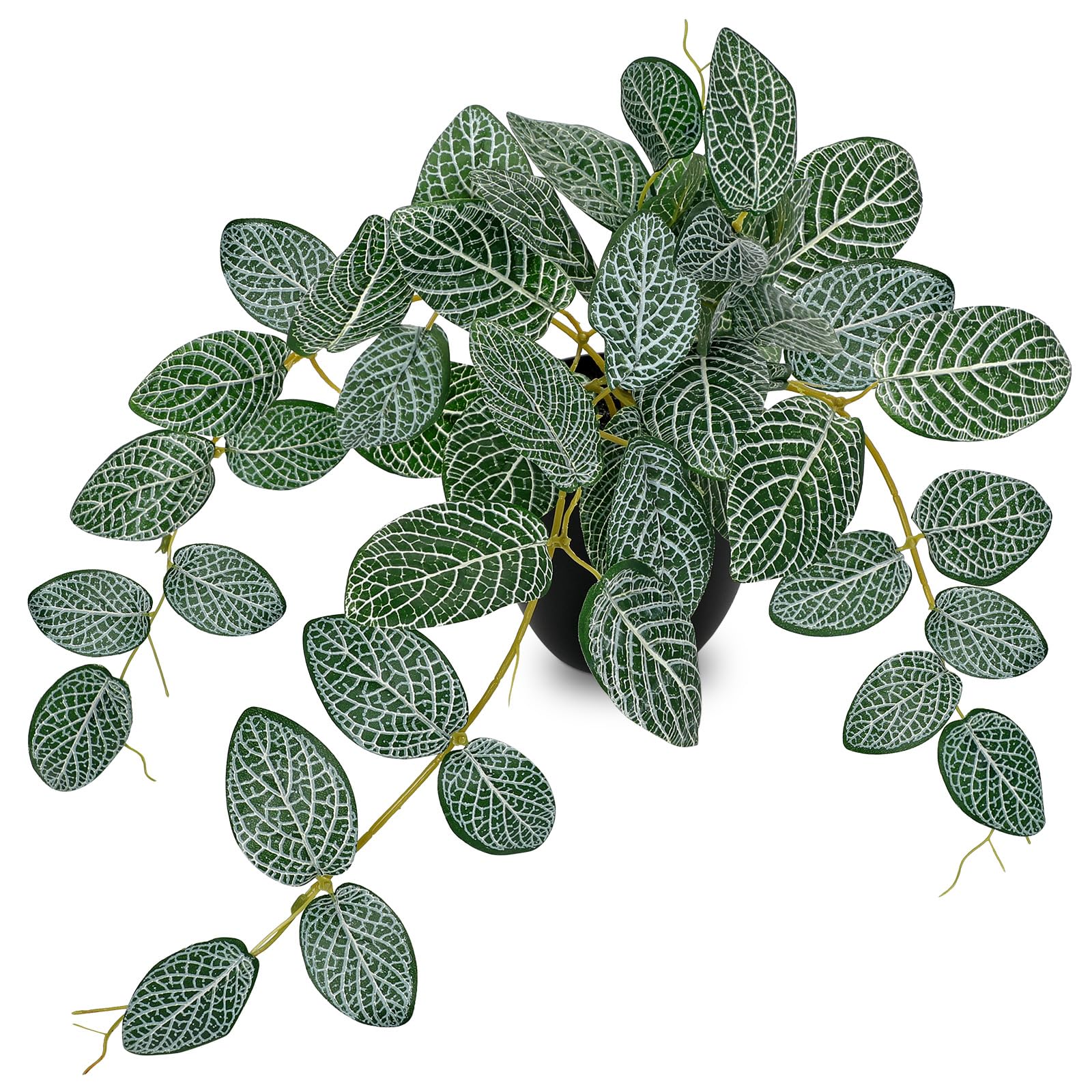 Arborus 17.7" Artificial Plant in Black Pot Realistic Fake Trailing Fittonia Plant Small Artificial Potted Plants for Shelf Desk Bathroom Kitchen Office Décor, Indoor Decorative Faux Greenery Plant