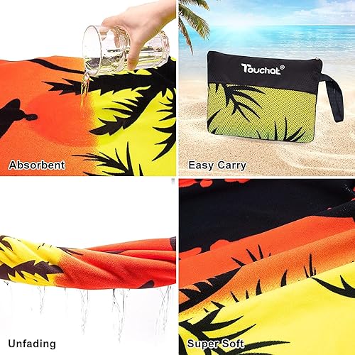 Miniatura 4 de Touchat Paquete de 2 toallas de playa de gran tamaño, de microfibra gruesa sin arena, de 30 x 60 pulgadas, súper absorbentes, tropicales, cocoteros,