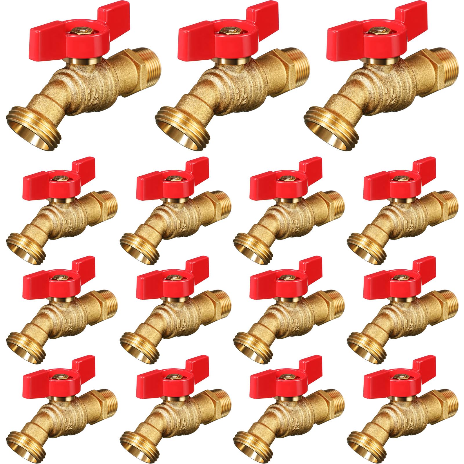 Photo 1 of VIHOSE 15 Pack Male Hose Bib 1/2" MIP x 3/4" MHT, 1/4 Turn Brass Garden Faucet Shut off Valve Heavy Duty Water Hose Spigot for Garden Patio Hose Outdoor (Red)