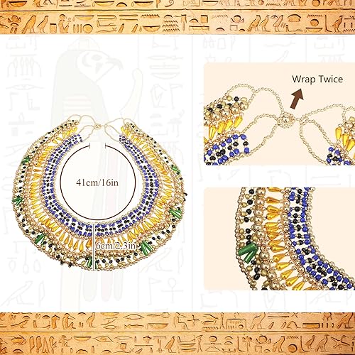 Miniatura 3 de Yunlly 5 piezas de tocado egipcio para mujer, pelucas cortas negras estilo Bob con cadena de serpiente, brazo, collar, pulsera, accesorio