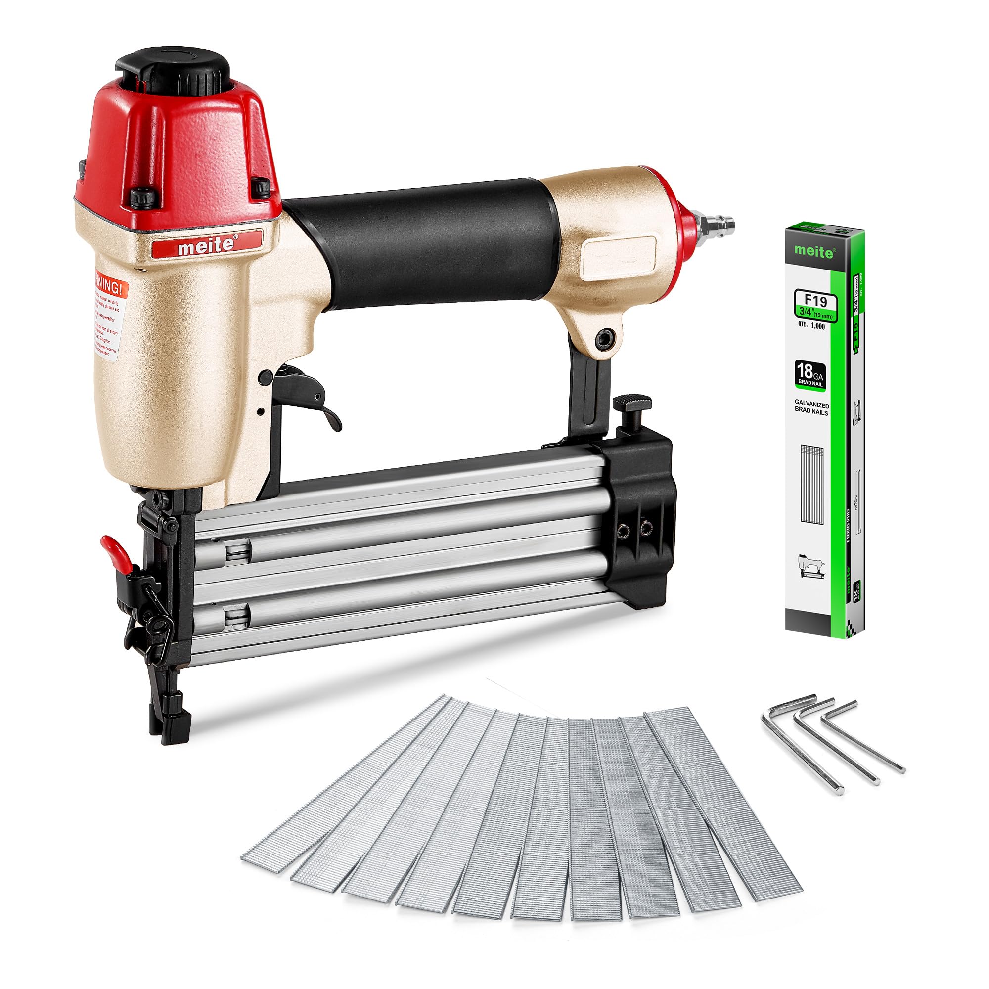 meite F50C Druckluft Nagler mit 1000 Verzinkte Stauchkopfnägel 19 mm, Sicherheitsnase, Druckluft Nagelpistole für Stauchkopfnägel 18GA 15-50mm, Stauchkopfnagler für Holzarbeiten