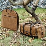 Polare 43” Full Grain Leather Trim Waxed Canvas Carry On Garment Bag for Travel, Waterproof Dust-Proof Foldable Hanging Suitcase Weekender Garment Cover with YKK Zipper