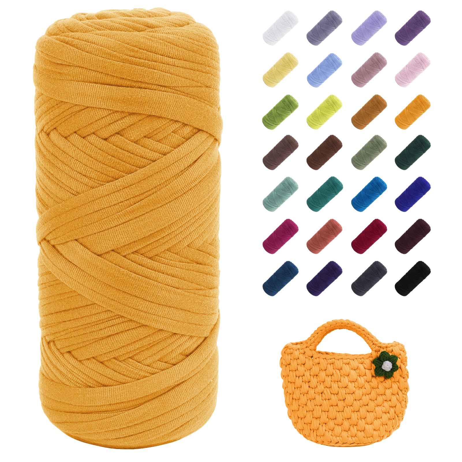 T-Shirt Yarn, 200g/196ft Elastic Fabric Cloth Knitting T Shirt Yarn, Orange Thick Crochet Fabric Ribbon for Crocheting Bags/Baskets/Rugs, Home Decor, DIY Crafts