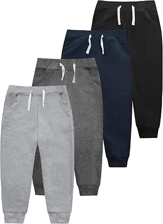VOGRYE 4 Pack Boys Sweatpants Cotton Toddler Joggers Pants with Pocket Drawstring for Kids Toddler Boys 2T-6T