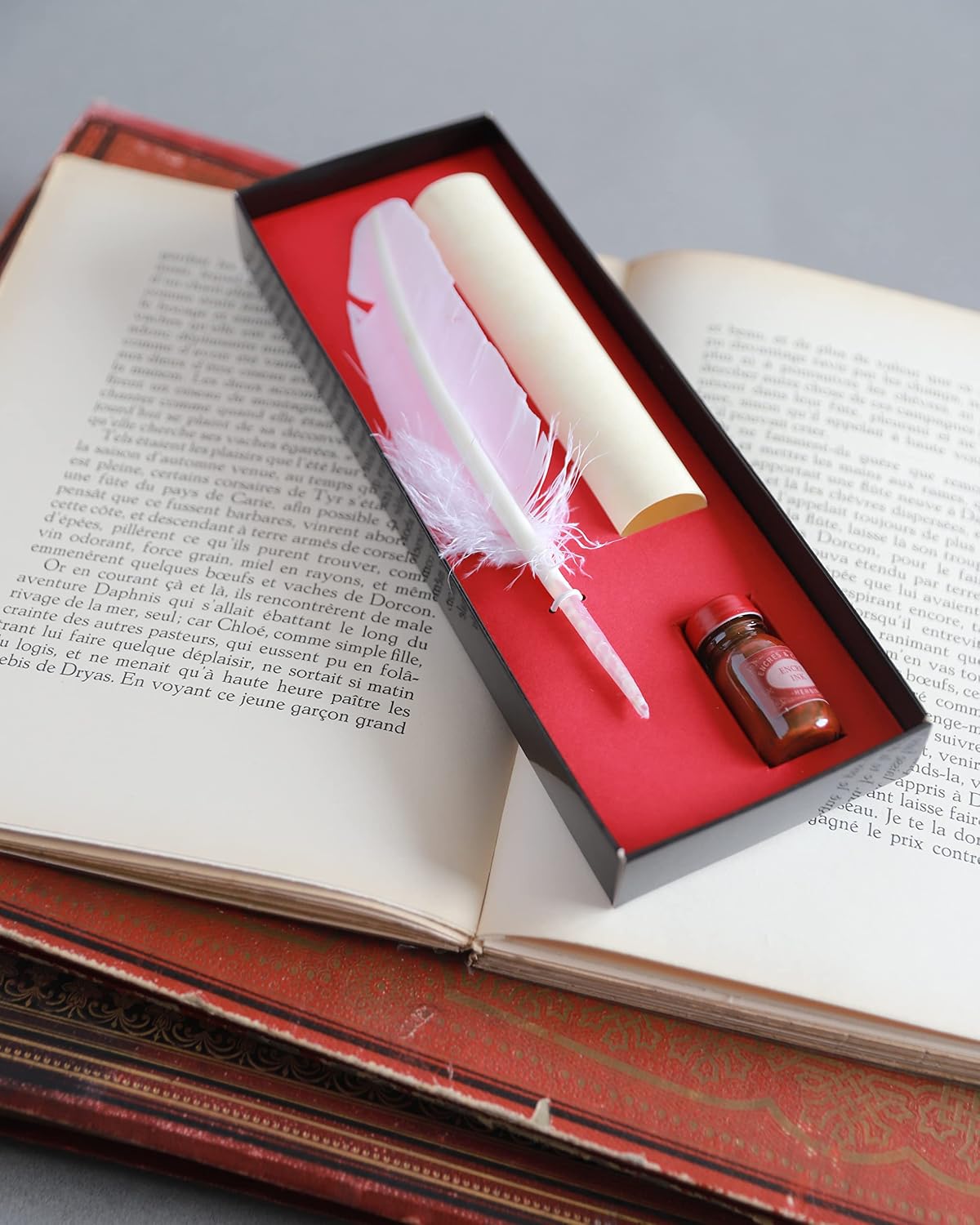 Herbin Jacques Ref 28210T - Ecriture au Moyen-âge/Medieval writing Set - 1 x Blue Goose Quill, 1 x Parchment Sheet, 1 x 10ml Bottle of Calligraphy Ink