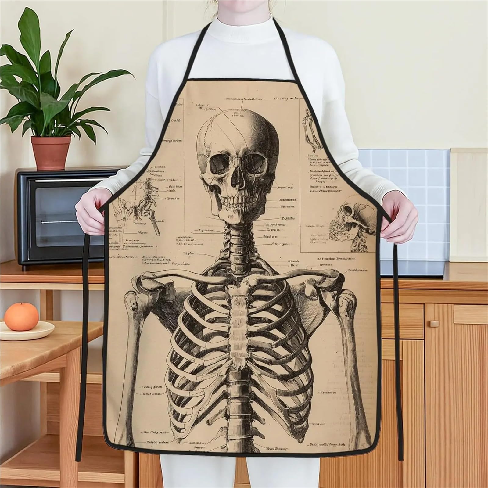 Delantal de alta resistencia Delantal de cocina con diseño esqueleto, calavera anatómica vintage, estilo retro médico, lavable