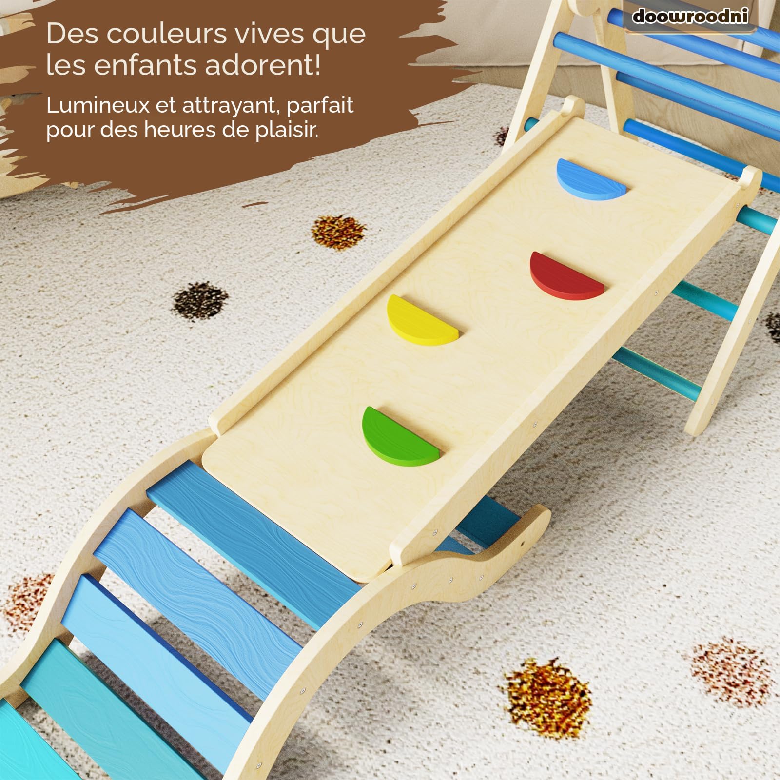 Cadre D'Escalade Arc-en-Ciel En Bois Pour Tout-petits - Triangle Pikler Pliable - Avec Tapis - Poids Max 120 Lbs - Dès 1 An - Montessori