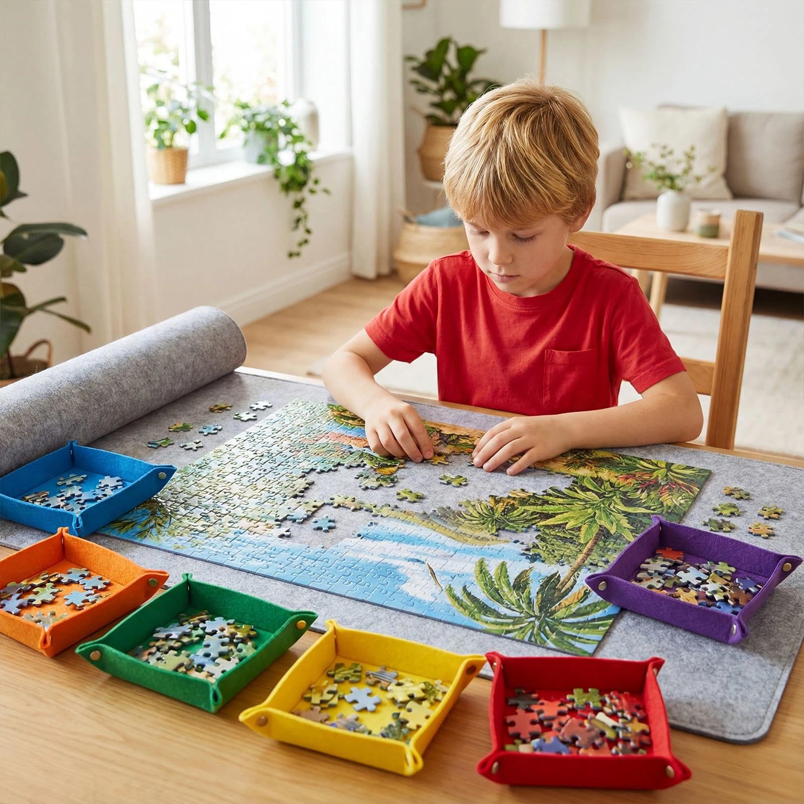 12 sztuk filcowych układanek do sortowania przenośne układanki można układać w stos składane filcowe tace do sortowania guzików pudełko do sortowania puzzli akcesoria do puzzli 1000 elementów