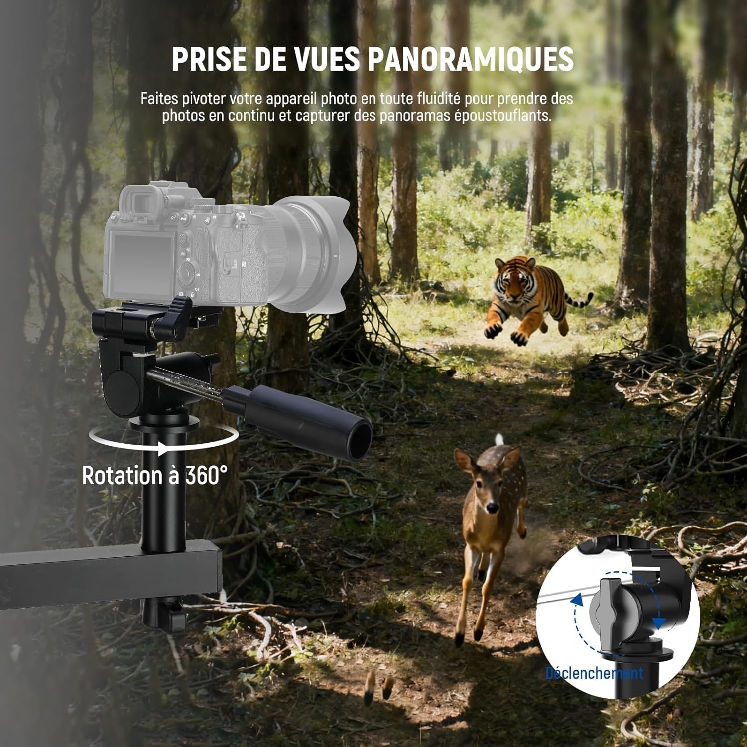 NEEWER 61cm Magic Arm pour Caméra Chasse Extérieure,Plus de 5 Joints Silencieux,Support d'arbre Léger en Aluminium avec Niveau à Bulle,Poignée Ergonomique,Sangle pour Filmer des Animalières,ST010