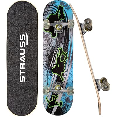 Strauss Bronx BT Lightweight Skateboard with Unique Graphics|31 X 8 Inches with 8 Layer Maple Deck with High Density & N