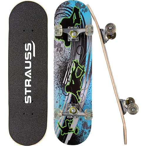 Strauss Bronx BT Lightweight Skateboard with Unique Graphics|31 X 8 Inches with 8 Layer Maple Deck with High Density & Non-Slip Waterproof Grip Tape|2 inch PU Wheels|Suitable for 8 Years and Above