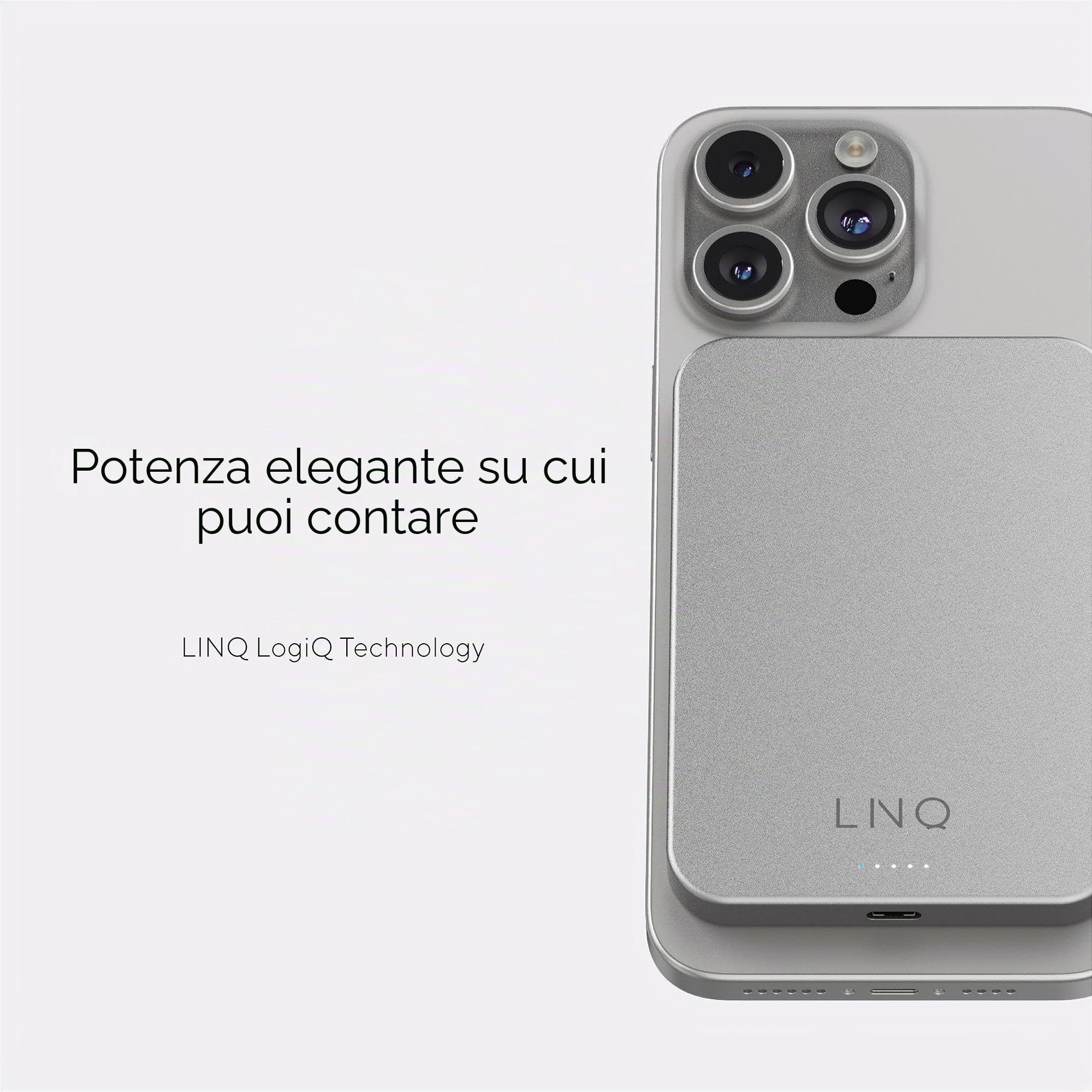 LINQ power bank 5.000mAh 20W magnetico, ultra sottile, in alluminio | Adatto per iPhone e dispositivi compatibili, uscita USB-C, aggancio magnetico forte e sicuro