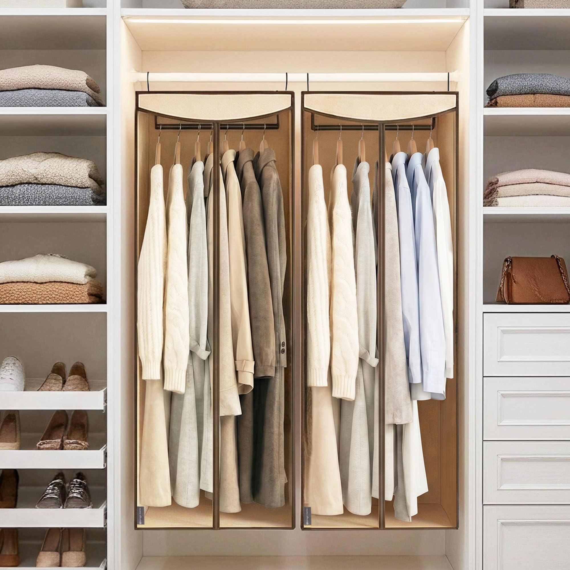 STORAGE MANIAC Kleidersäcke zum Aufhängen, 145 cm lang, für Kleiderschrank, große hängende Kleidertasche für Kleider, Anzüge, Mäntel, Reißverschlussabdeckung mit versiegeltem transparentem Fenster