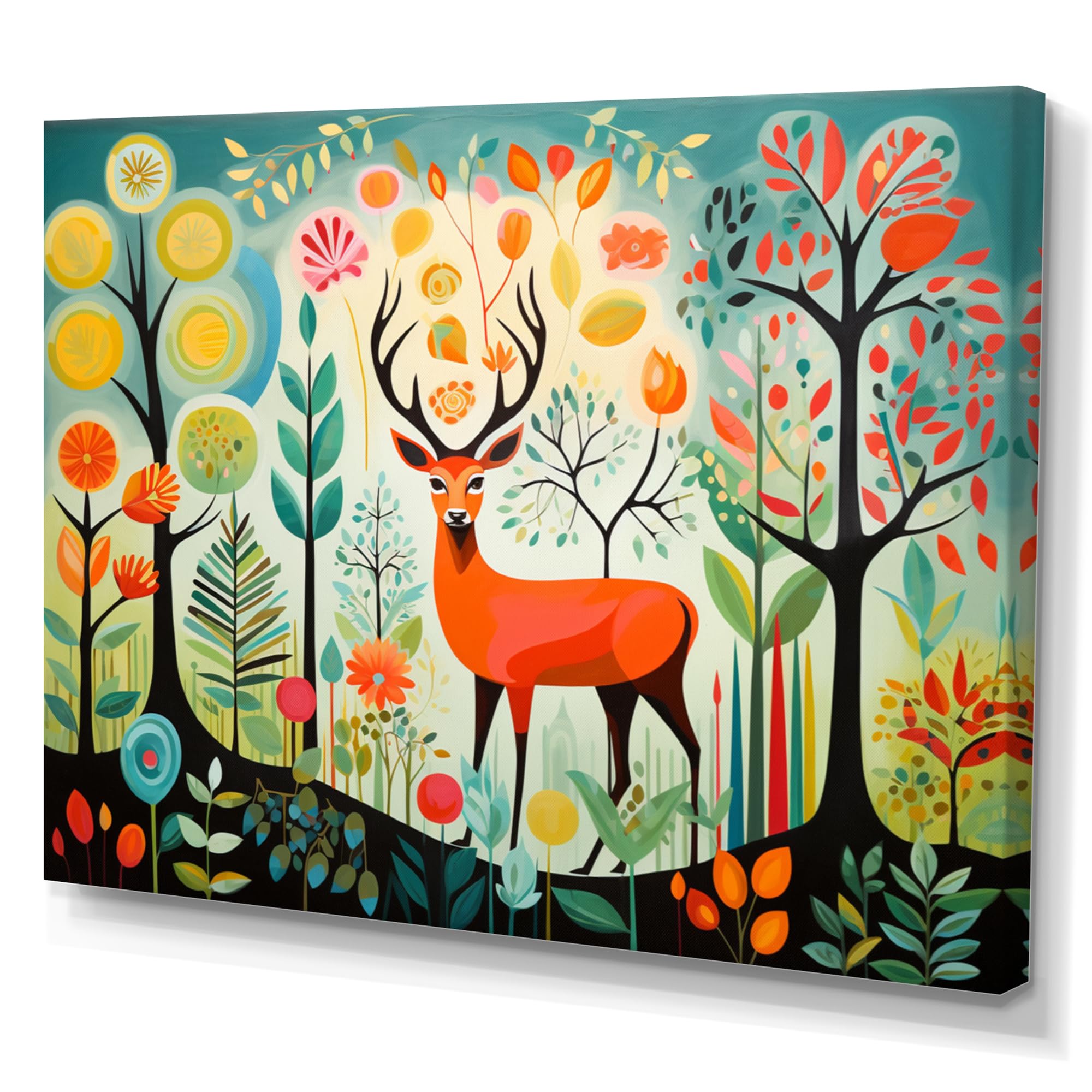 DesignQ Abstract Midcentury Wall art decor, Midcentury wall art, Mid Century Mod Nature A Green Oasis I, Green Mid-Century Modern Canvas wall art, 44x34 inches