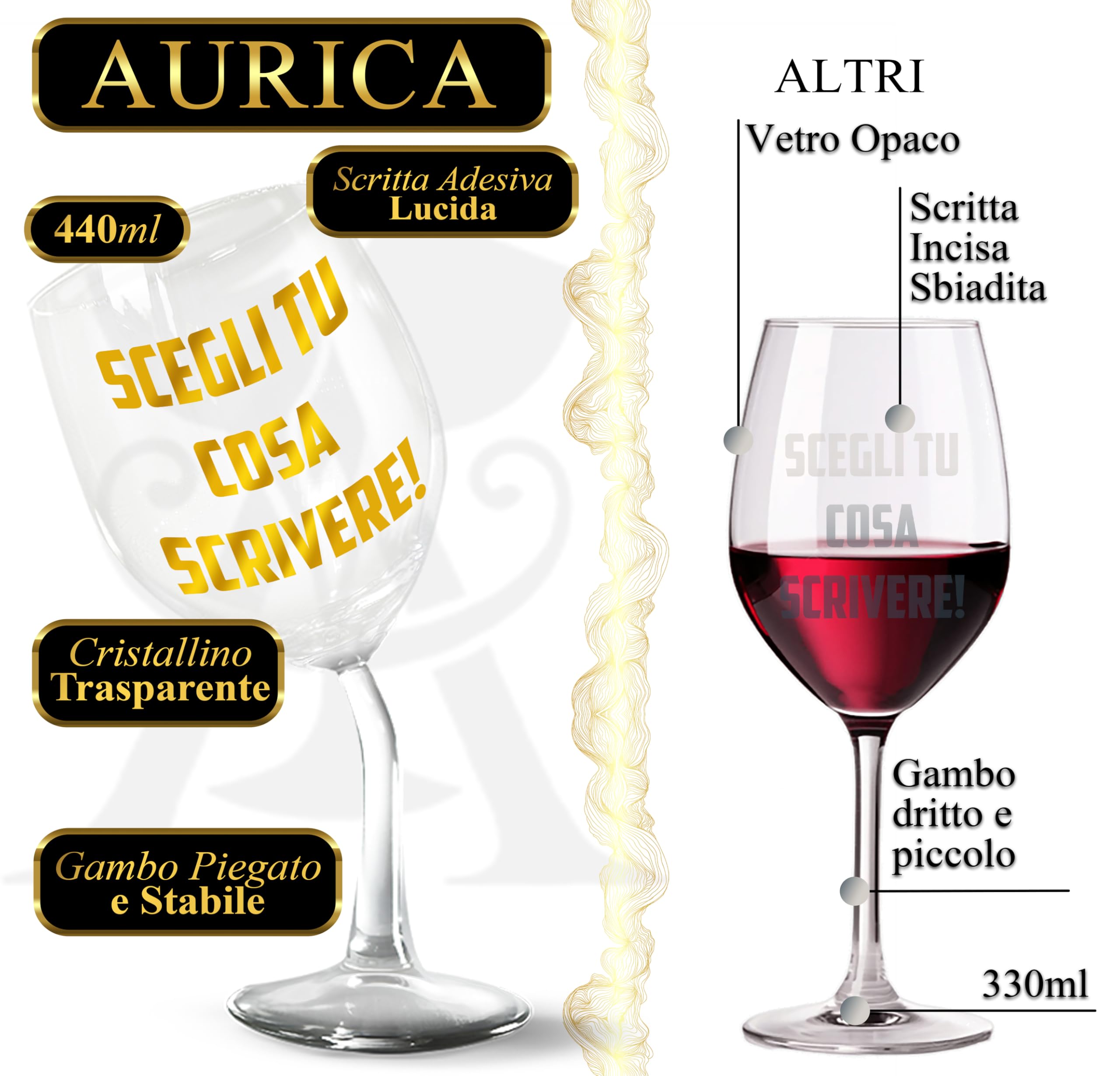 Calice Vino Personalizzato SCEGLI TU COSA SCRIVERE! - Bicchiere Piegato Da 440 ml - Idea Regalo Originale Per Uomo E Donna - Perfetto per Ogni Occasione