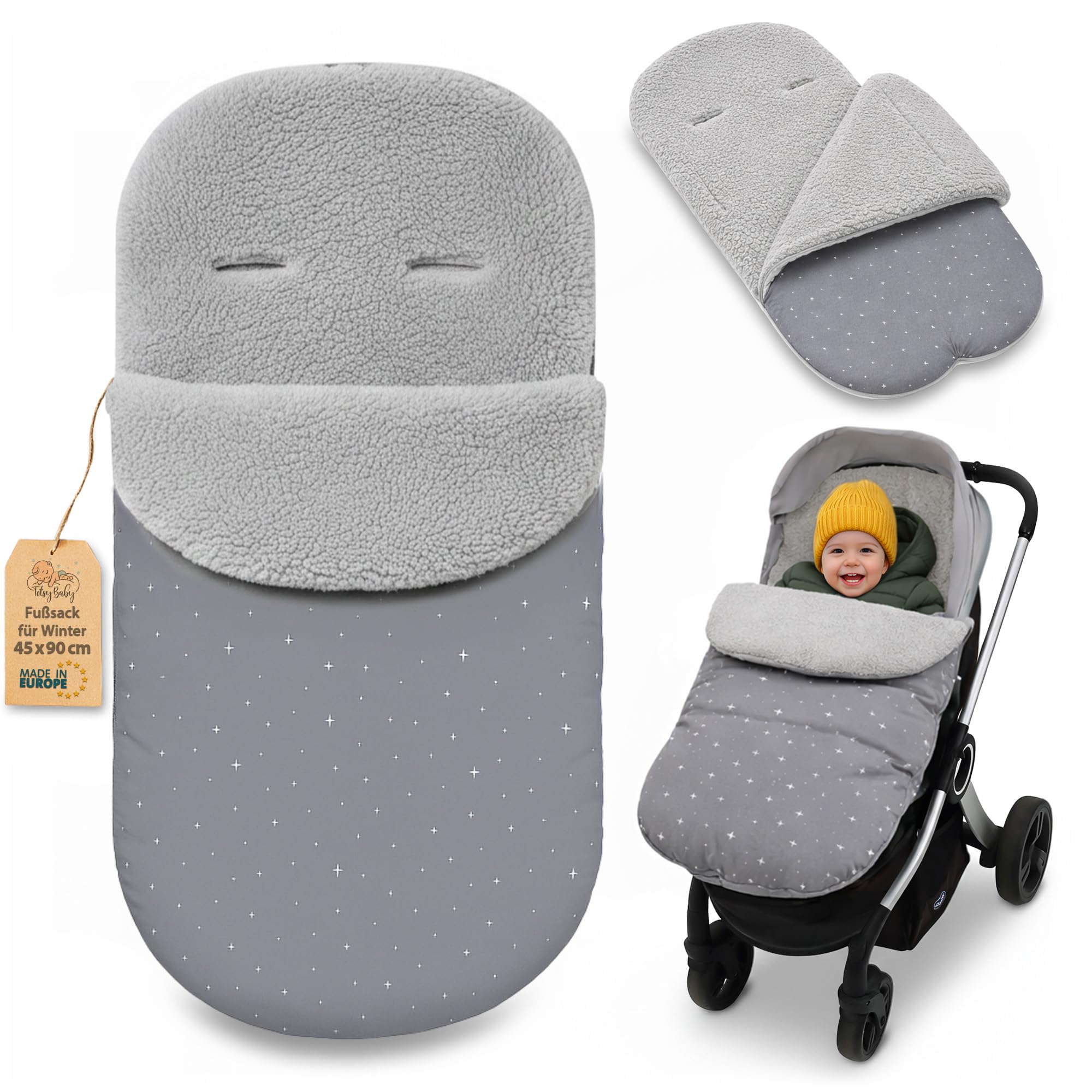 Fußsack Kinderwagen und Buggy für Winter 90x45 cm - Fusssack Winterfußsack warme Einlage Einschlagdecke Baby Zubehör warm Boucle Zertifikat Oeko-Tex Galaxie
