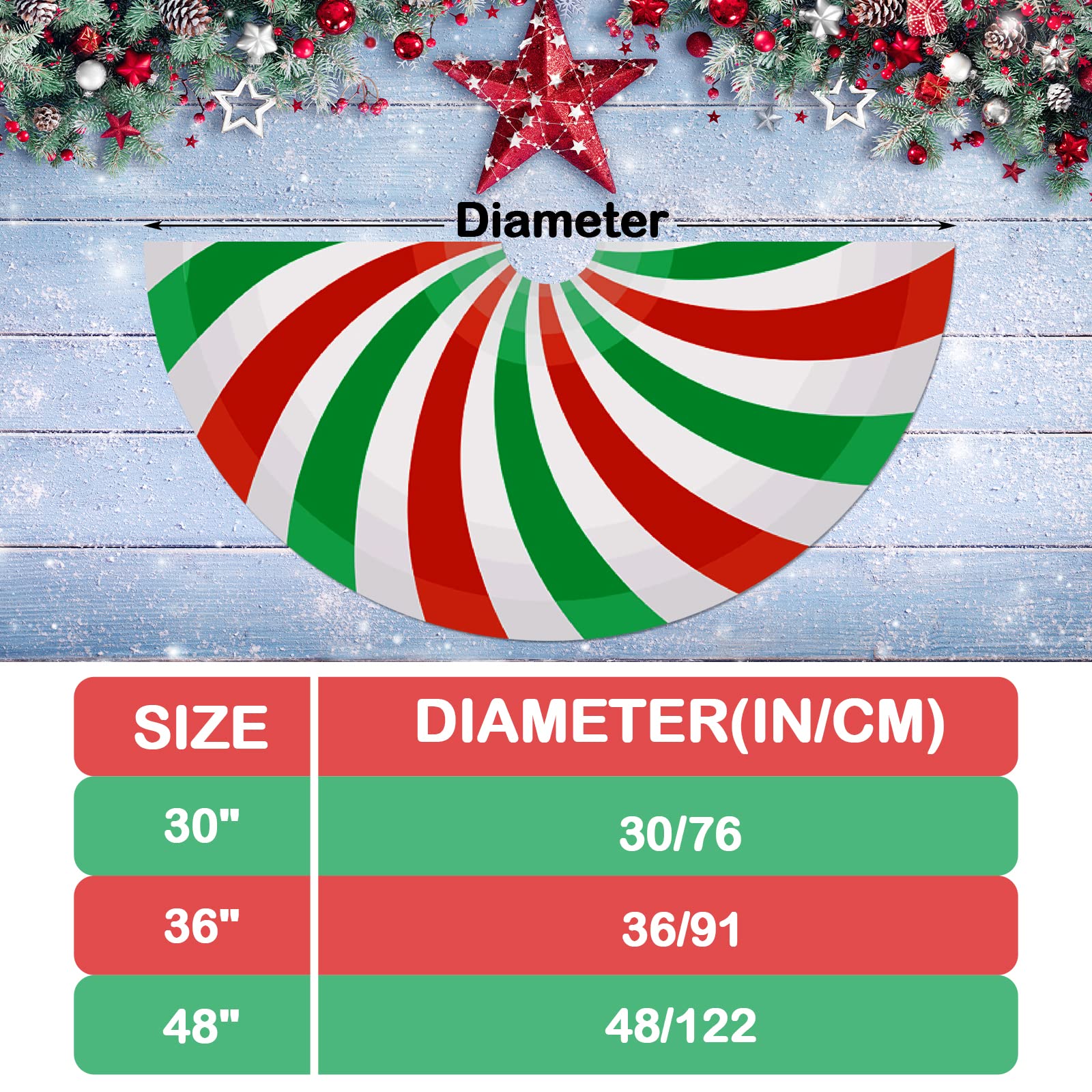 48 Inch Christmas Tree Skirt Merry Christmas Red White and Green Candy Mint Sugar Double Swirl Candy Large Xmas Tree Mat for Holiday Party Ornament Rustic Farmhouse Decorations (Candy-3)