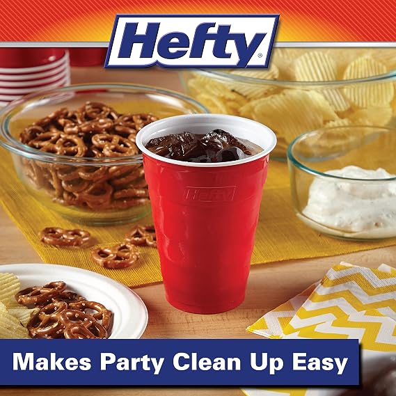 Hefty Easy Grip Disposable Plastic Cold Cups, Red, 18 Ounce, 50 Count (Pack of 1)