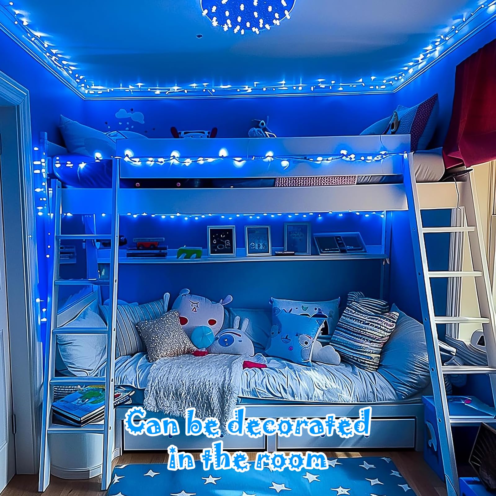 Amzxart Catena di luci solari per esterni,22 m, 200 LED, per esterni, luce solare, 8 modalità, decorazione natalizia per esterni, IP65, impermeabile, per balcone, albero di Natale (blu).