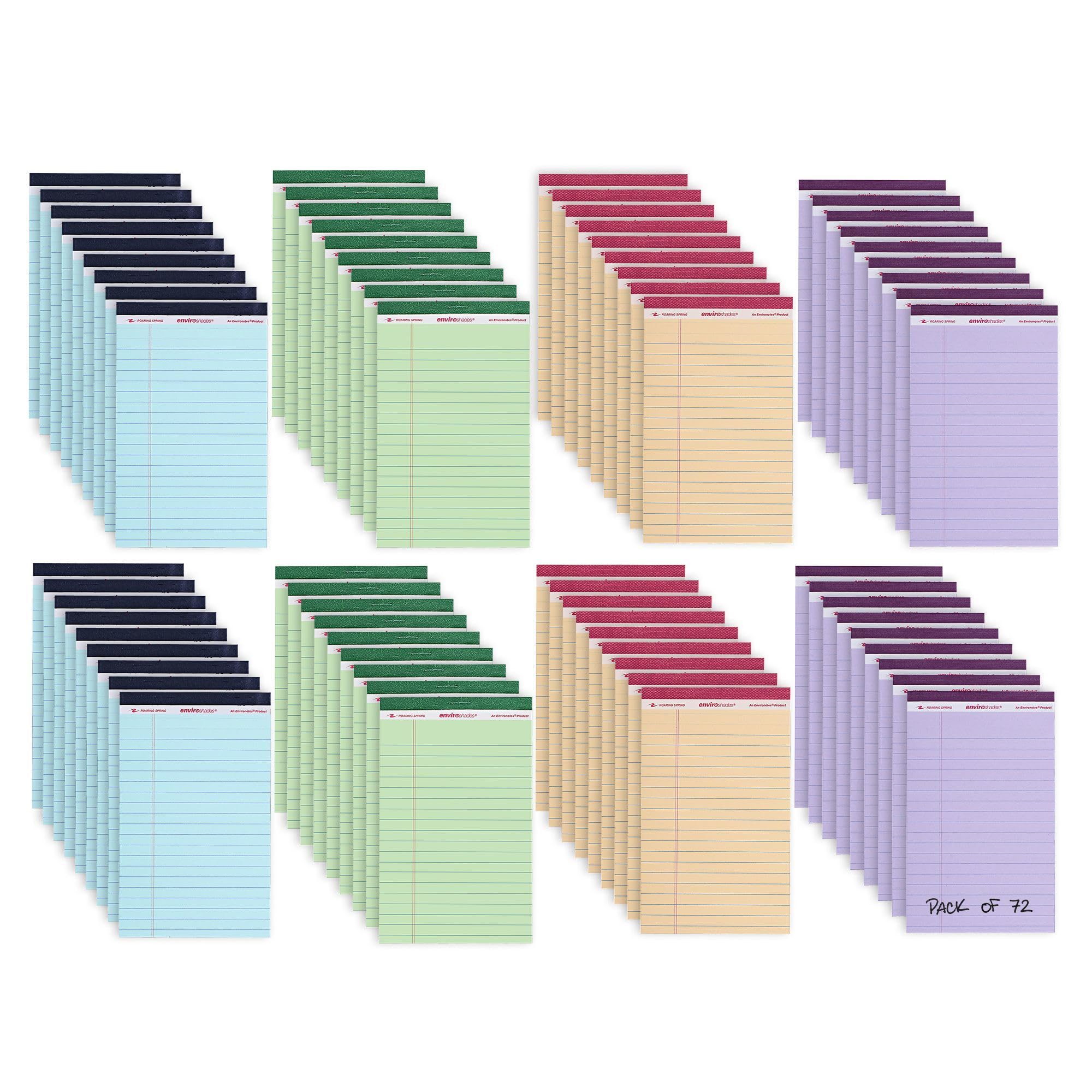 ROARING SPRING Enviroshades Assorted Colored Small Legal Pads 72 Pack Legal Ruled Recycled Mini Writing Note Pads 5