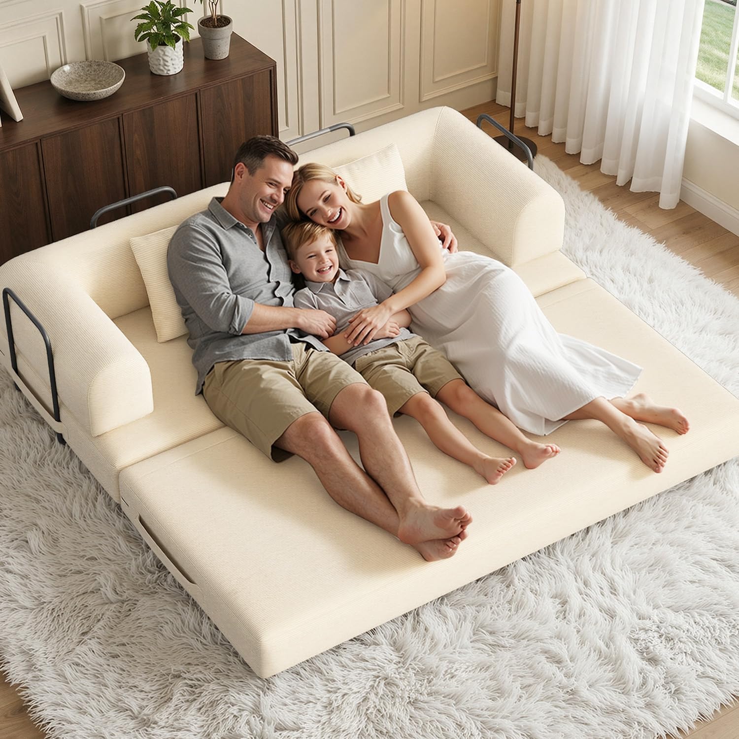 Xbro Sofá Cama 3 Plazas de 200cm,Sofa Modular con 5 configuraciones transformables，Sofa comprimido al vacio(Sin Montaje) de Pana para salón y Dormitorio, Blanco