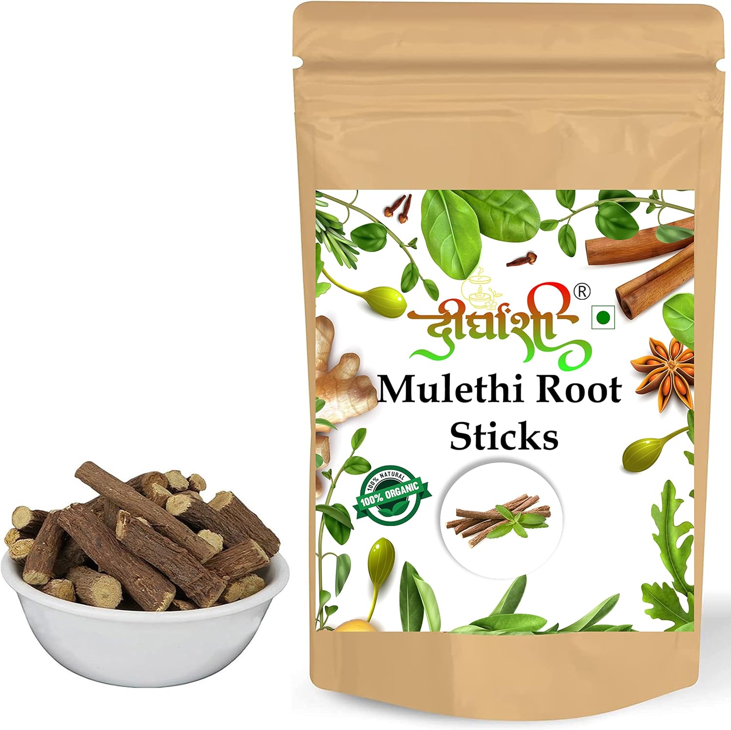 Dirghaanshi Natural and Herbal Mulethi Root Stick, Jeshthamadh, Yashtimadhu, Licorice Root, Liquorice Root Sticks, Glycyrrhiza Glabra, Irattimadhuram Sticks (Pack of 100 GM) : Health & Household