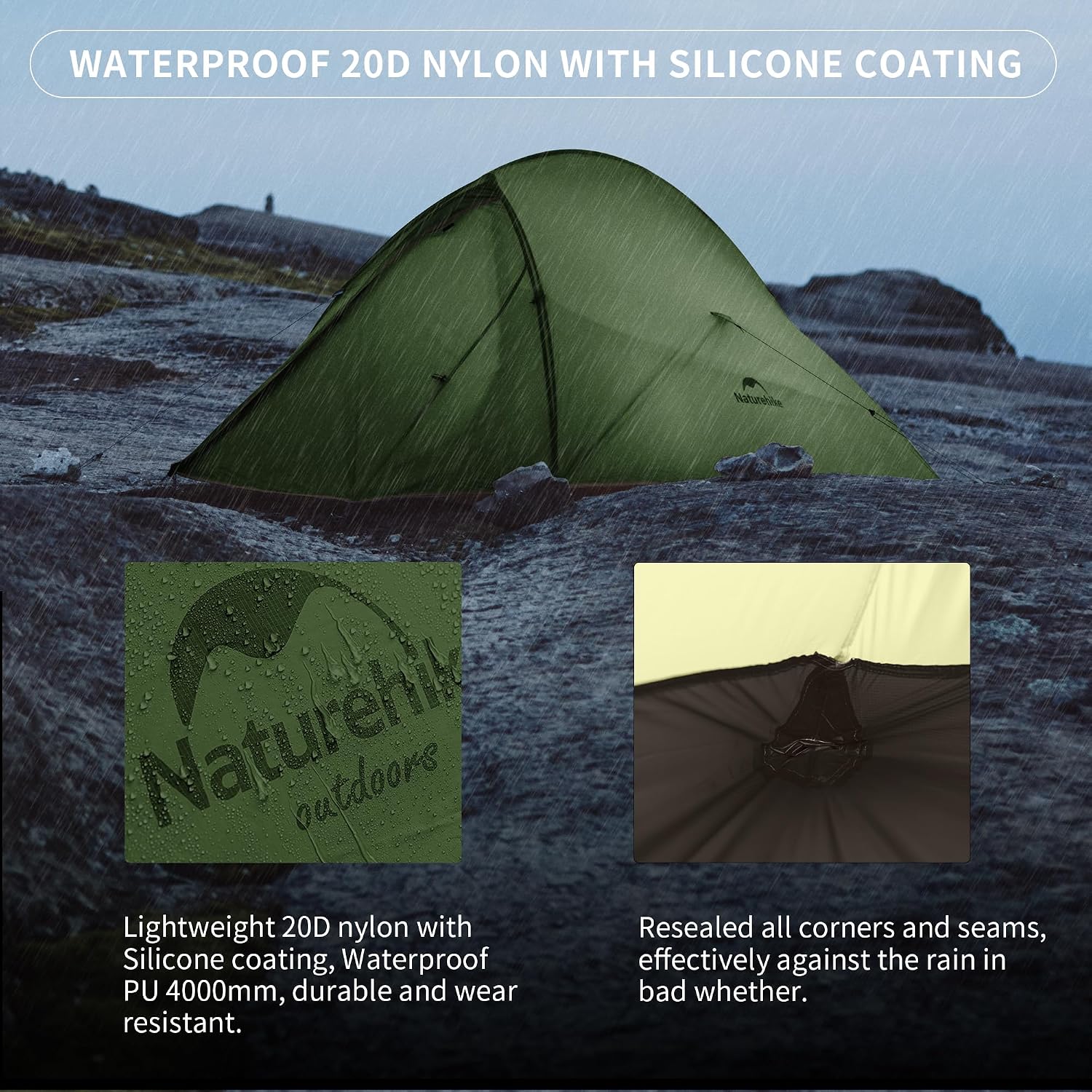 Naturehike Cloud up 2 Person Tent Made of PFAS-Free Materials, Lightweight Backpacking Tent for Camping, Backpacking, Hiking, Cycling