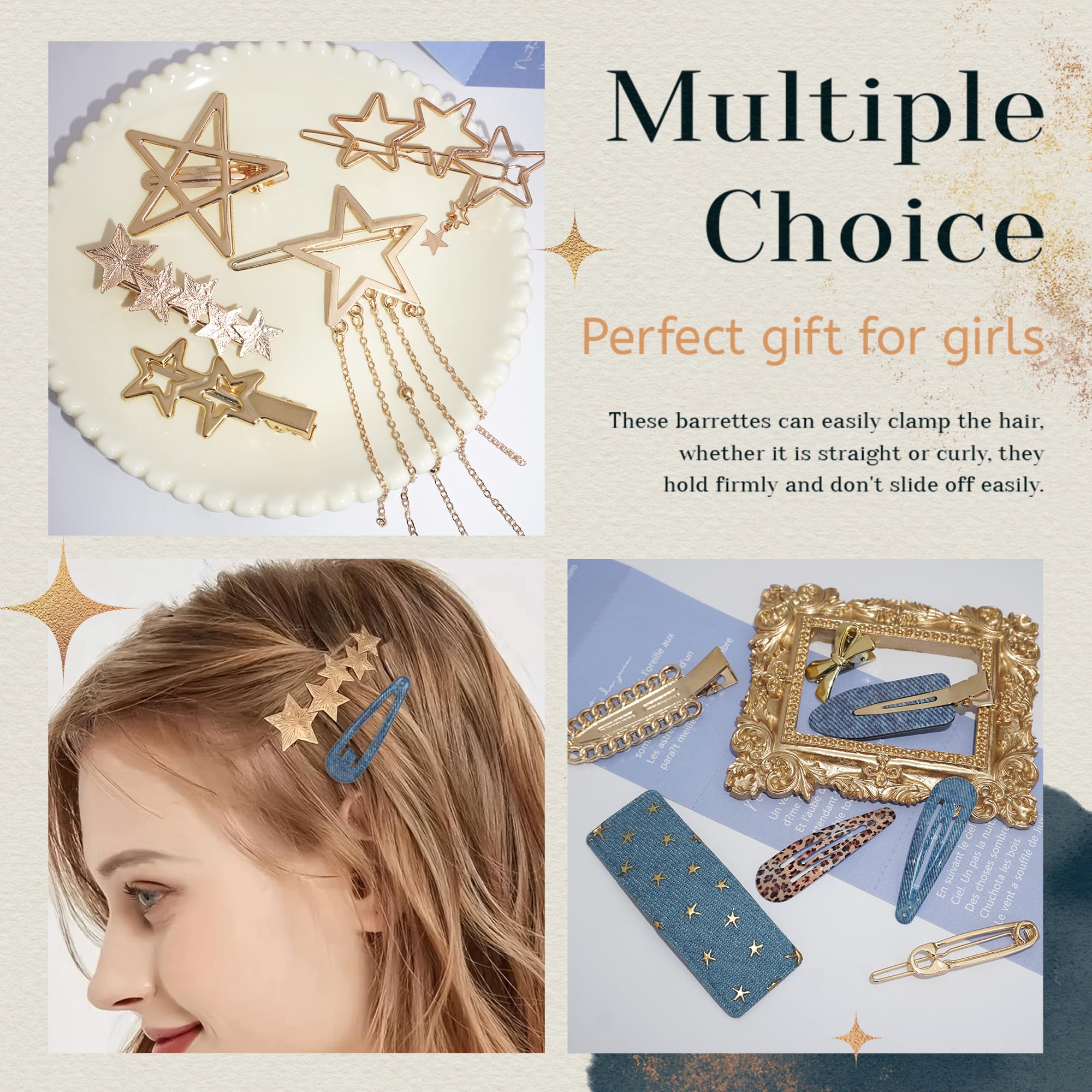 Arocooy 15PCS Gold Star Hair Clips Cute Hair Bows Pentagram Pendant Metal Claw Clips Mini Non Slip Alligator Hair Clip Cowboy Y2K Hair Accessories for Women Girls 4