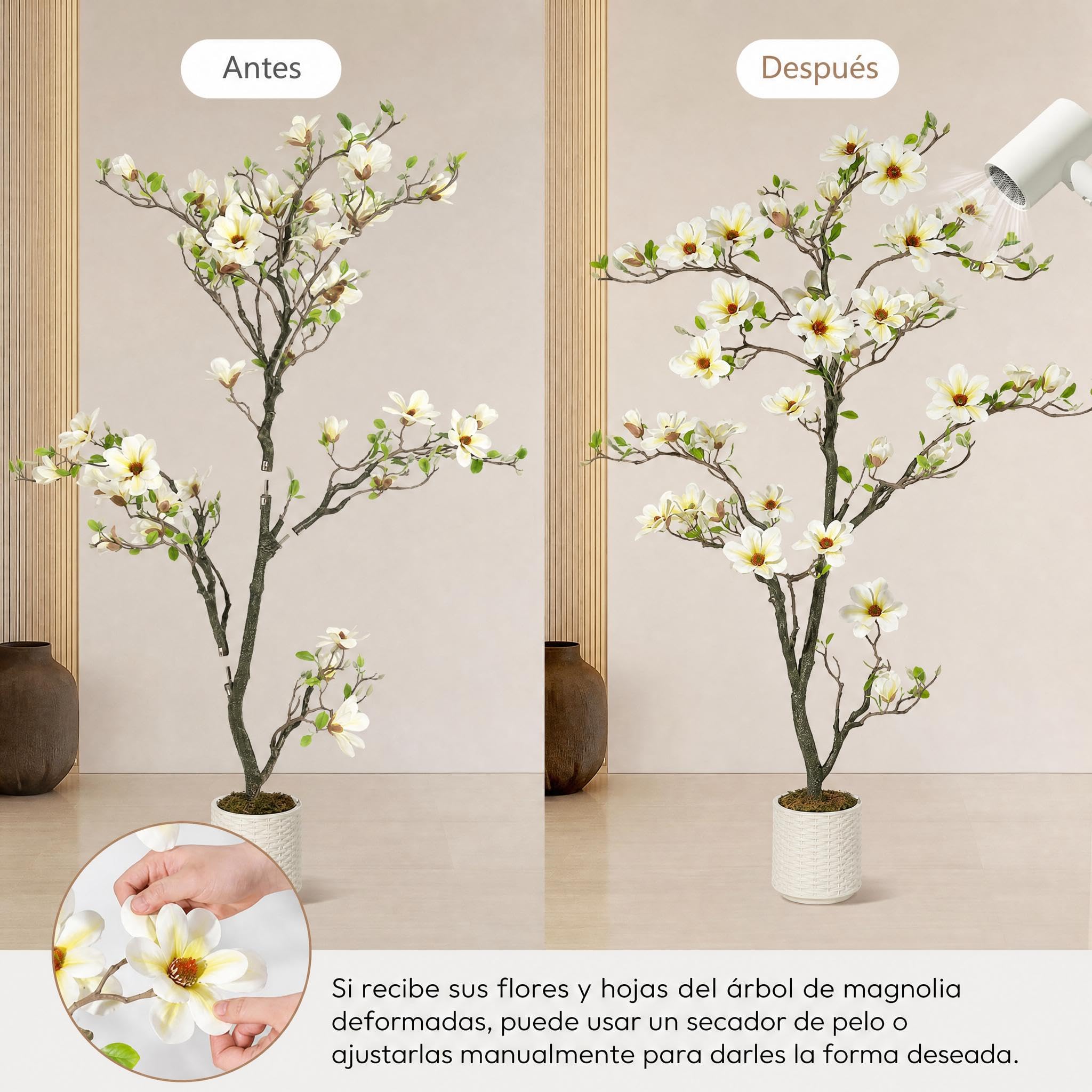 Garvee Künstliche Magnolia Pflanzen,180 cm Kunstpflanzen mit Weiß Topf Für Indoor, Patio Home Office Blumen Dekor, Groß Künstliche Baum Kunstbaum (Weiß Magnolia 6 ft/180cm)