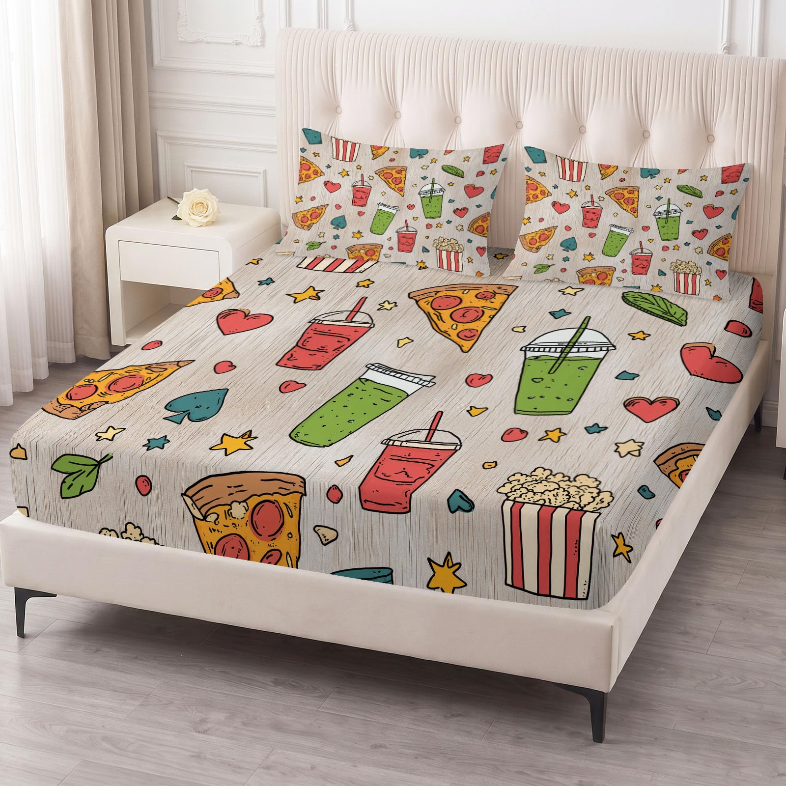 Prześcieradło z gumką Cartoon Food 160 x 200 cm prześcieradło zestaw