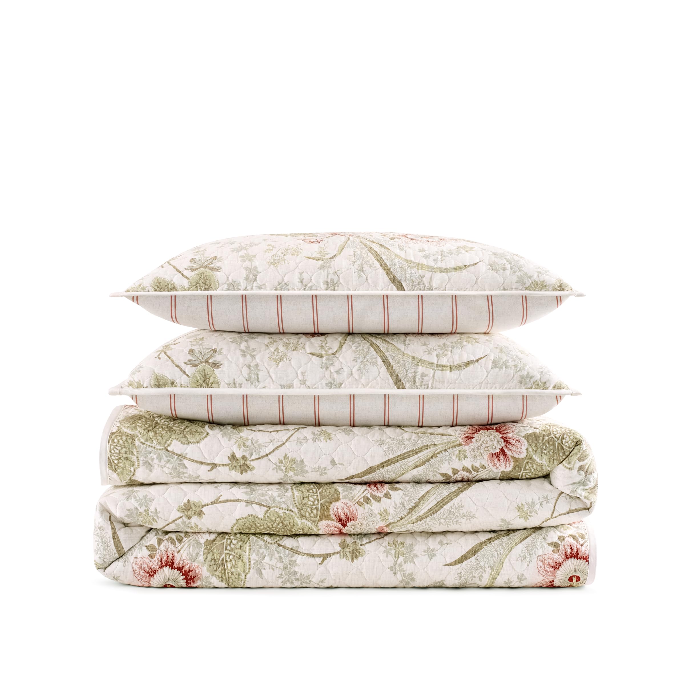 Waverly Stonington 3-Piece Quilt Set - King - 100% Cotton Lightweight Bedding in Ivory