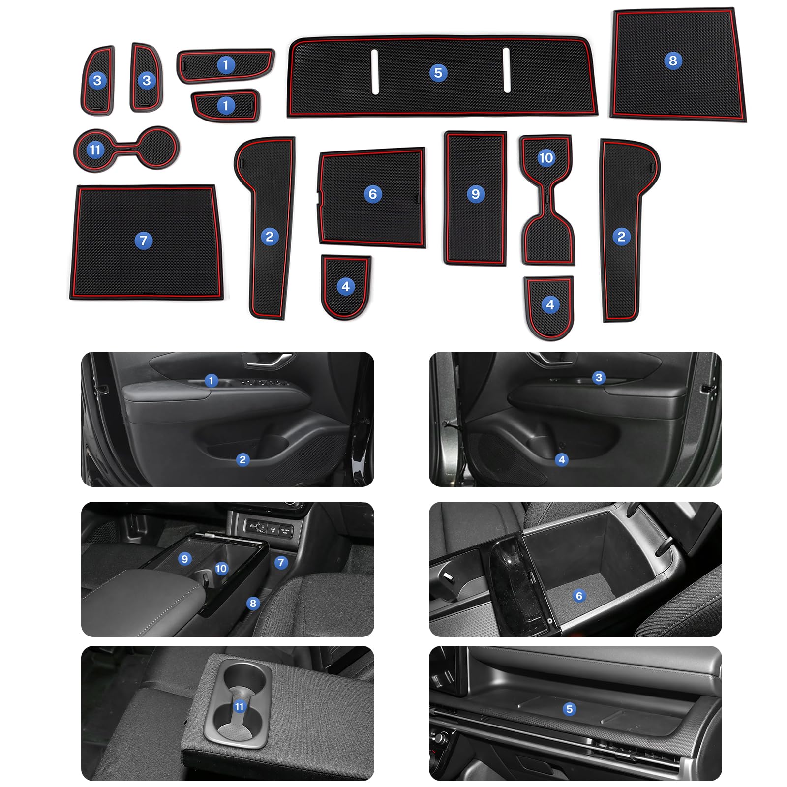 KUNGKIC Set di 15 tappetini protettivi antiscivolo per abitacolo auto per Hyundai Tucson 2025 Tappetino per vano bagagli in gomma antiscivolo (Rosso)