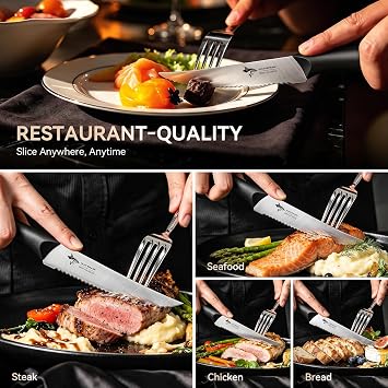 MAD SHARK 4.72 Inch Serrated Steak Knives Set of 6, Ultra Sharp for Steak