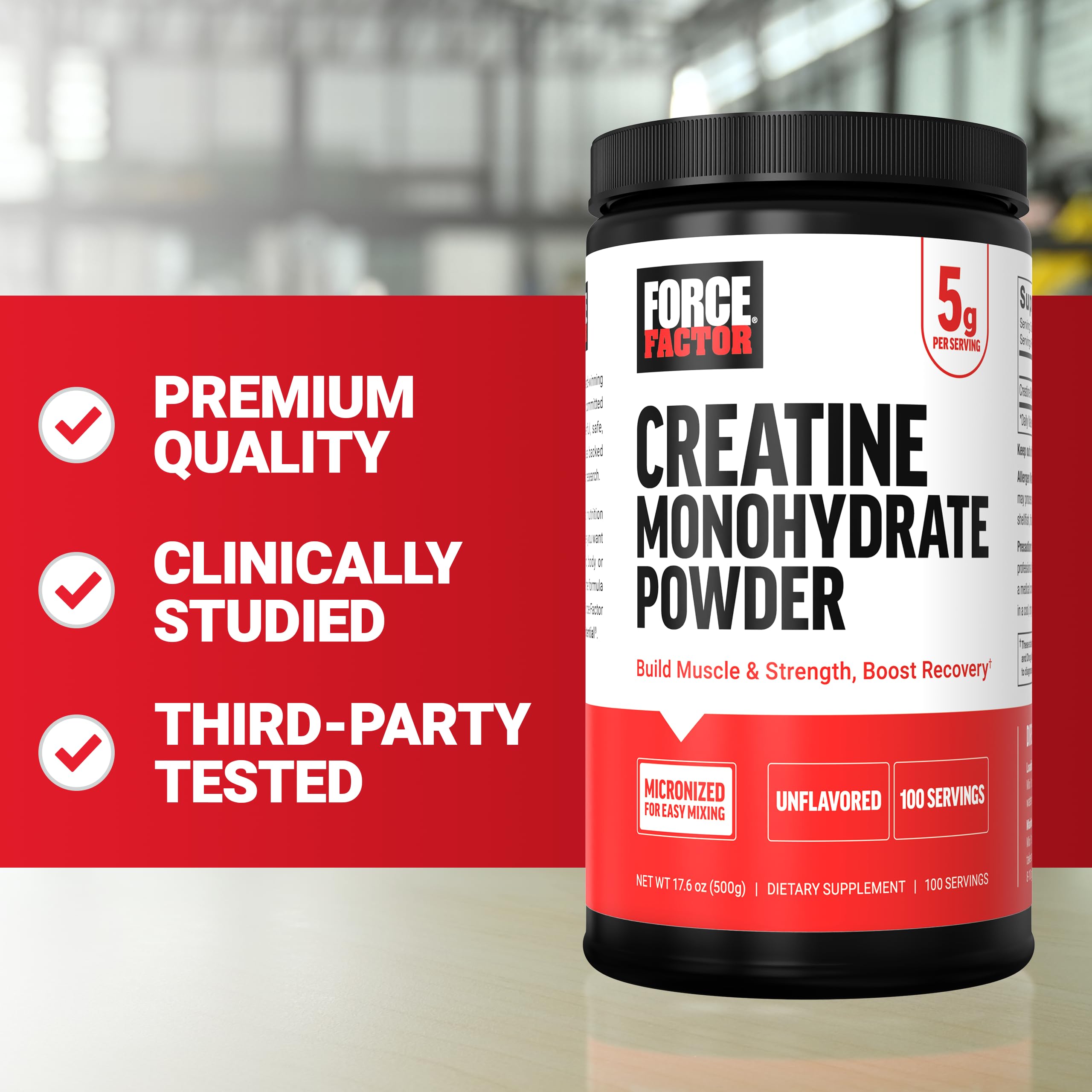 Force Factor Creatine Monohydrate Powder, 5g Micronized Dose to Support Muscle Growth, Strength, Recovery, Cognitive Health & Memory, Unflavored, 100 Servings