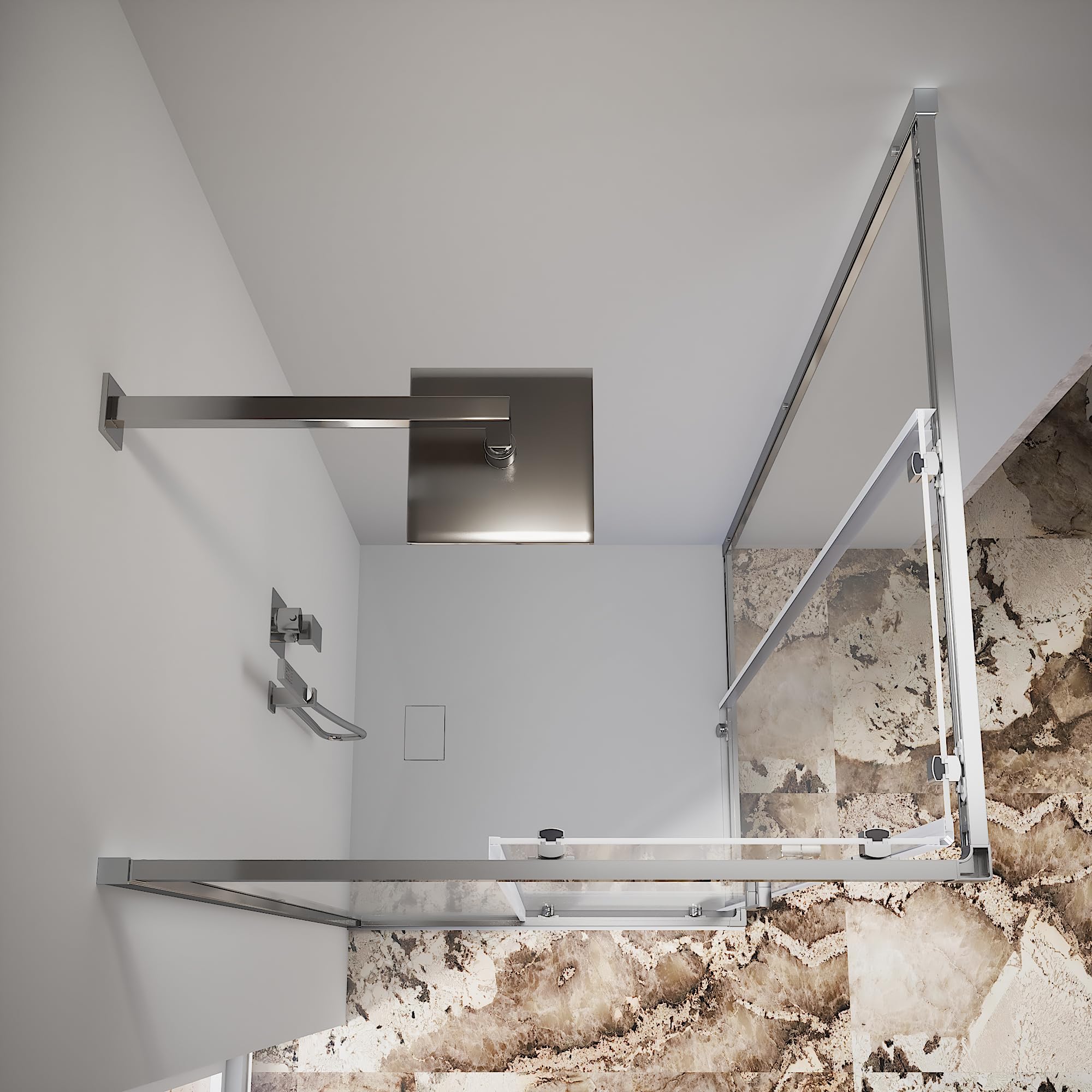 Tonga - Mampara de ducha angular con dos puertas correderas, cristal templado de 6 mm, perfiles cuadrados cromados, altura de 185 cm, cristal transparente, 90 x 90 cm